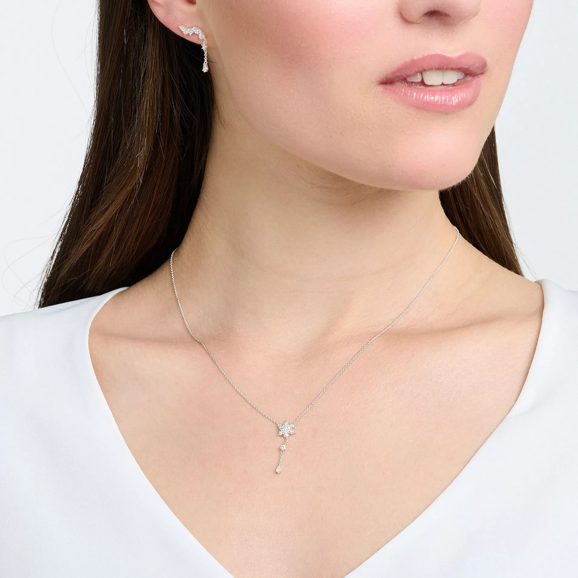 THOMAS SABO Halsband | Återvunnet 925 silver<HALSBAND SN&OUML;FLINGA MED VITA STENAR SILVER silverfargad, vit