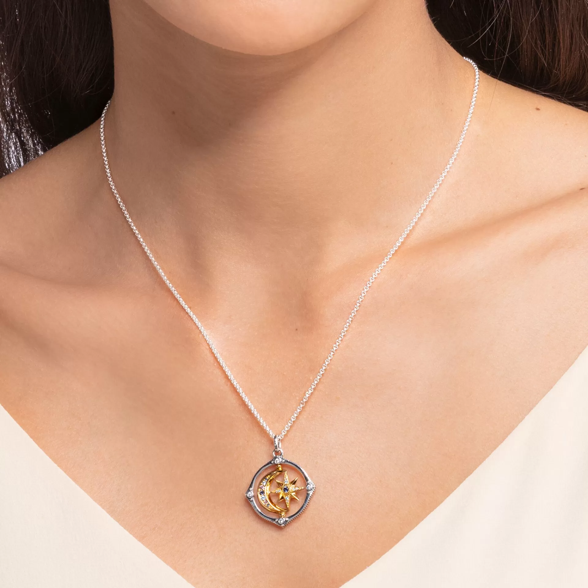 THOMAS SABO Halsband | Återvunnet 925 silver<HALSBAND STJ&AUML;RNA  M&ARING;NE GULD silverfargad, blå, vit, gult guldfargad, röd