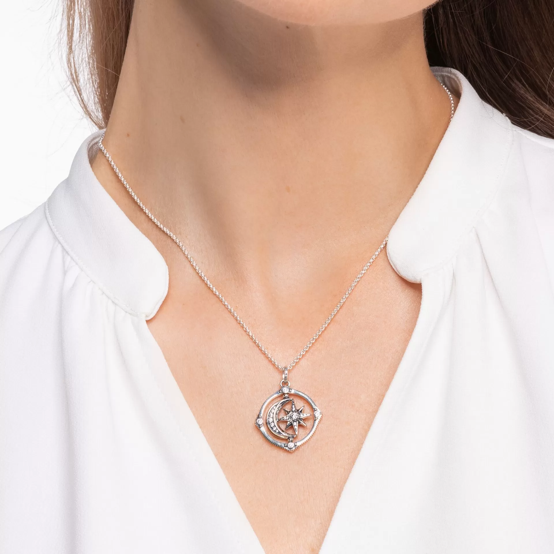 THOMAS SABO Halsband | Återvunnet 925 silver<HALSBAND STJ&AUML;RNA  M&ARING;NE SILVER silverfargad, vit