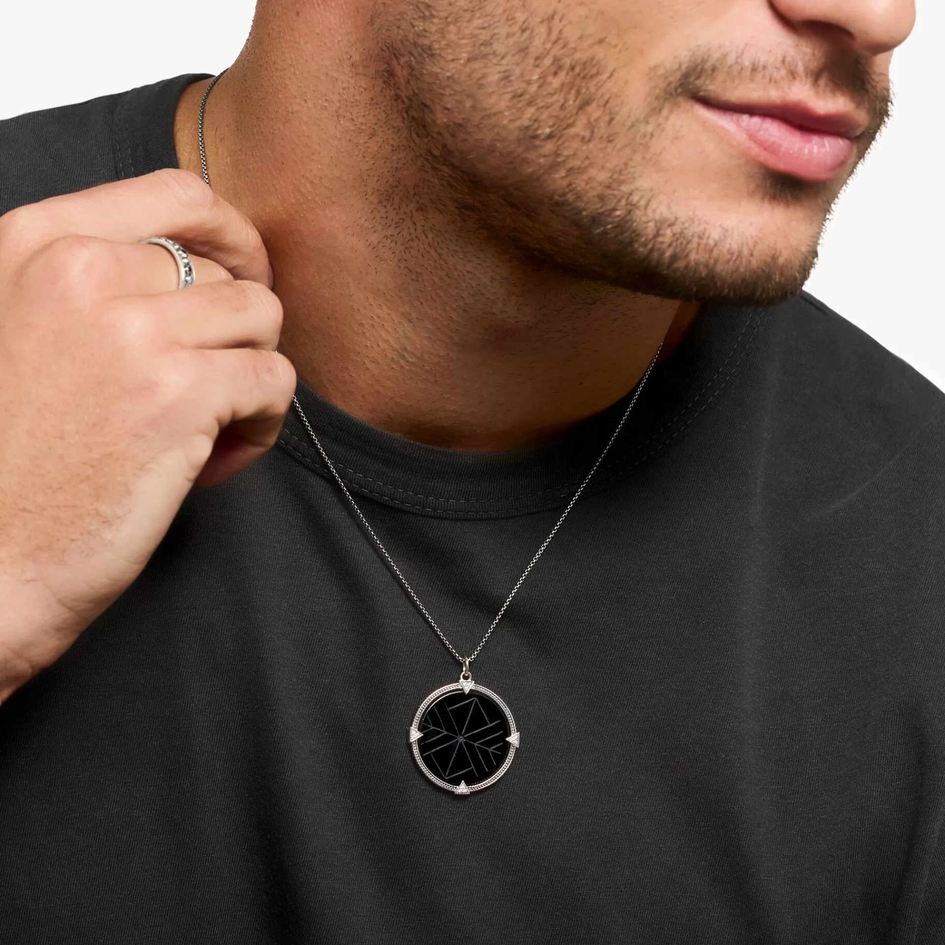 THOMAS SABO Halsband | Halskedjor<HALSBAND VINTAGE COIN SVART silverfargad, svart, vit
