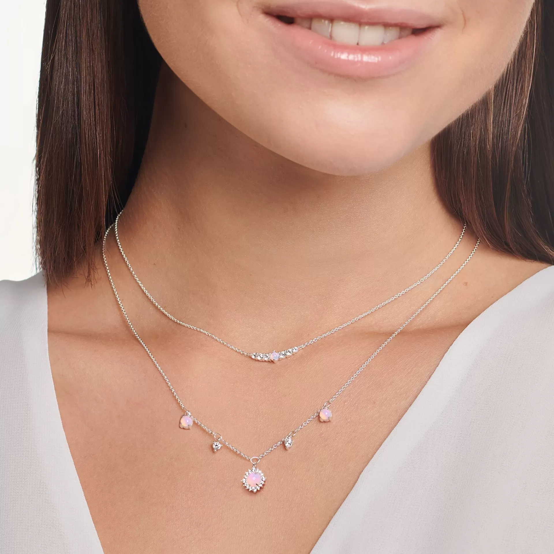 THOMAS SABO Halsband | Återvunnet 925 silver<HALSBAND VINTAGE OPALF&AUML;RGAD STEN ROSA SKIMRANDE silverfargad, vit, rosa, violett