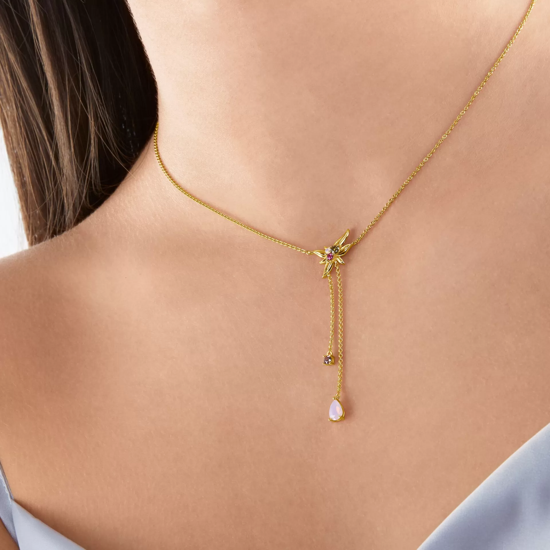 THOMAS SABO Halsband | Upp till SEK 3.000<HALSBAND Y-HALSBAND BLOMMA GULD gult guldfargad, röd, grön, violett, rosa
