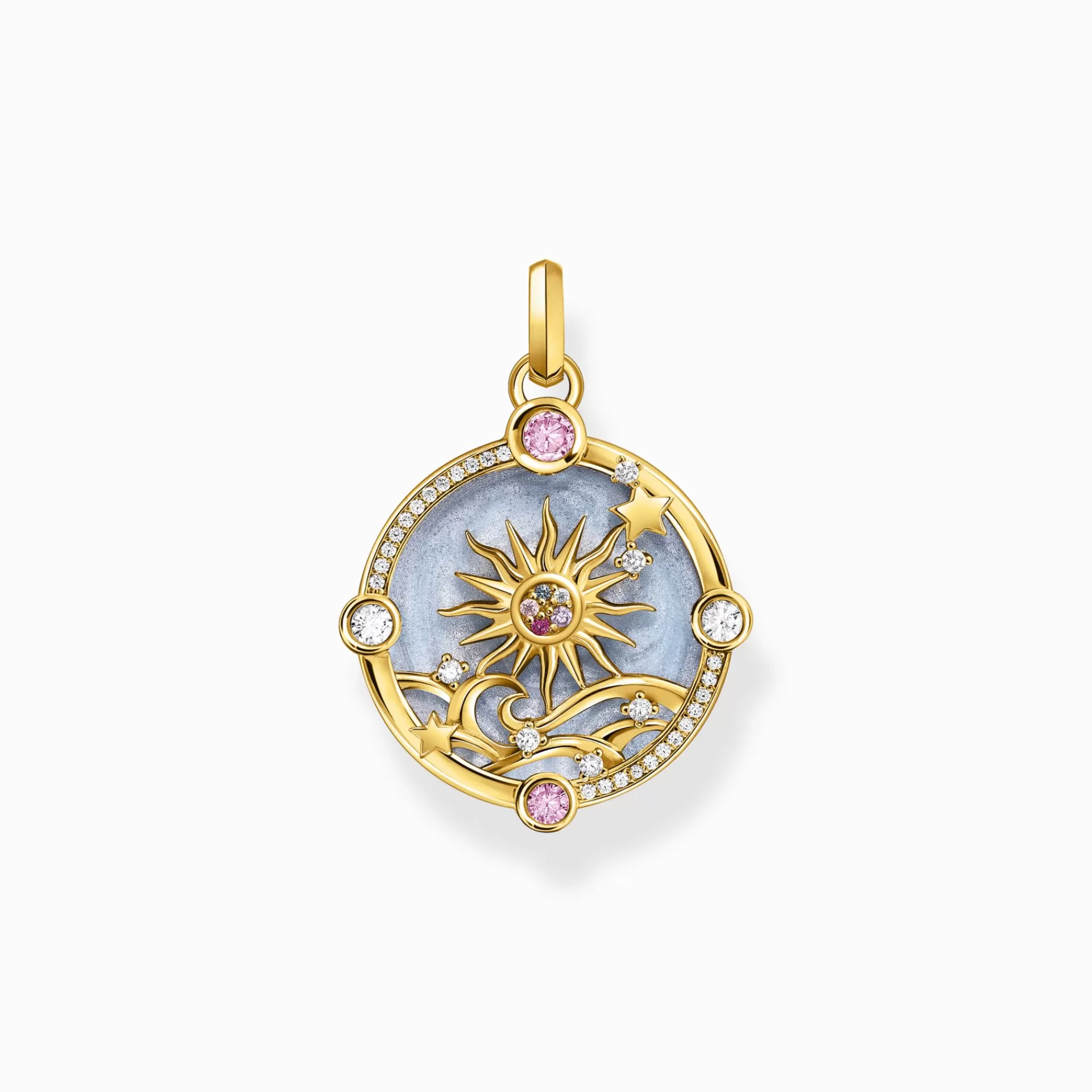 THOMAS SABO Hängsmycken | 18K plätering<HALSBANDSH&AUML;NGE, BL&ARING;TT MED SOL OCH F&AUML;RGGLADA STENAR - PL&AUML;TERAT gult guldfargad, vit, rosa, violett, blå, röd