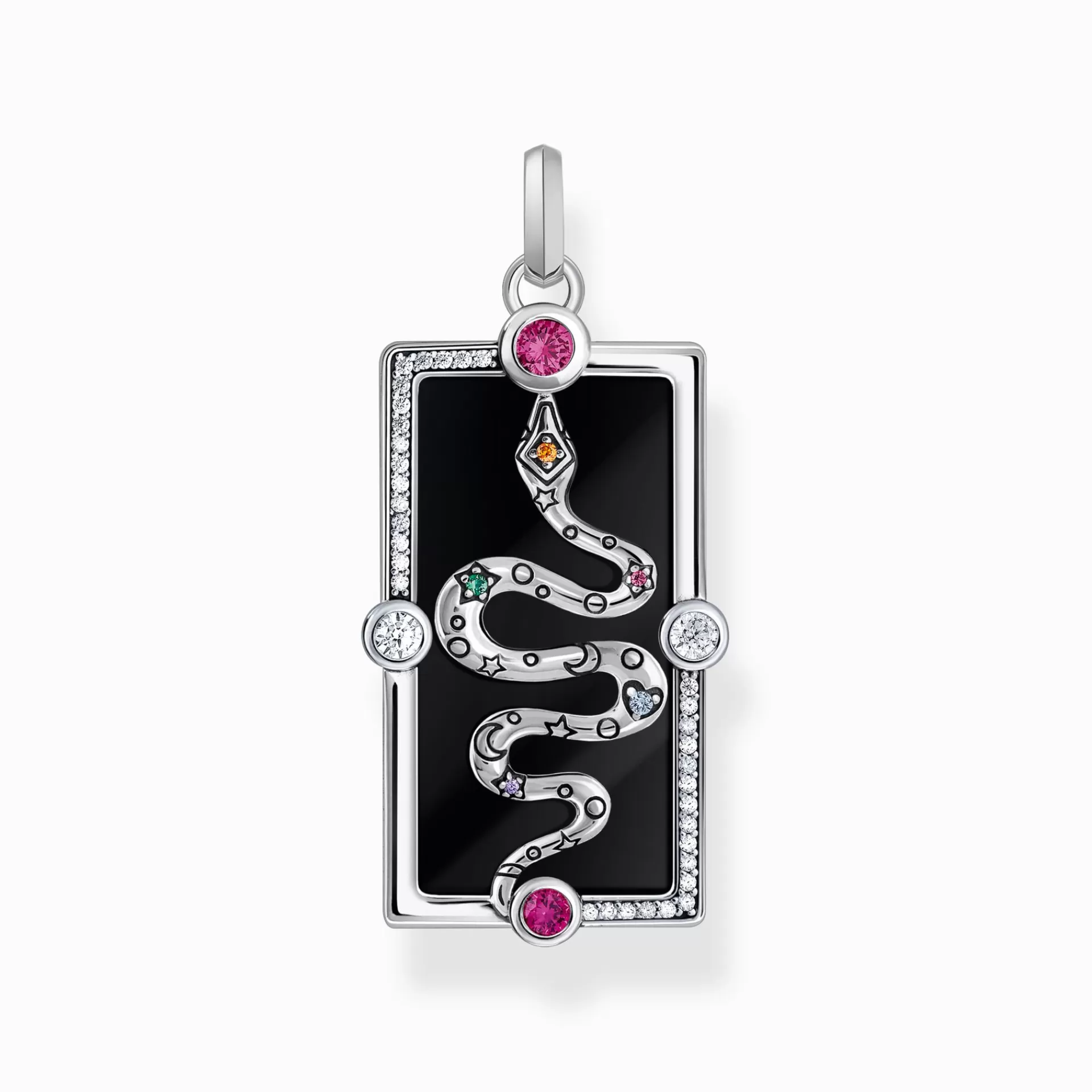 THOMAS SABO Hängsmycken | Återvunnet 925 silver<HALSBANDSH&AUML;NGE I SILVER I FORM AV EN ORM MED SVART KALLEMALJ silverfargad, vit, violett, blå, orange, grön, röd, svart