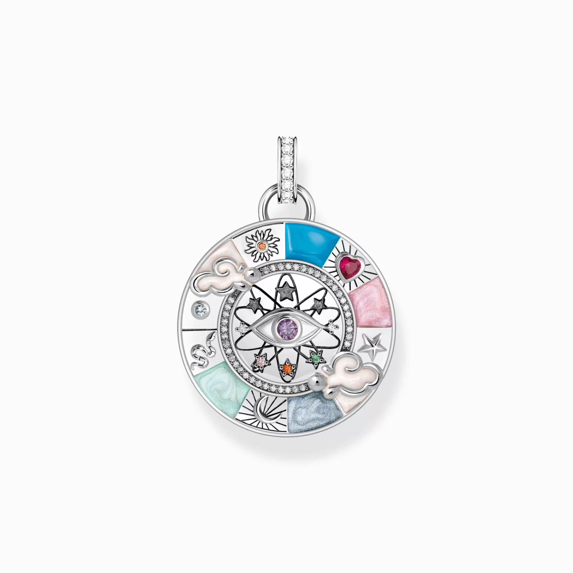 THOMAS SABO Hängsmycken | Återvunnet 925 silver<HALSBANDSH&AUML;NGE LYCKOHJUL MED KOSMISKA SYMBOLER - SILVER silverfargad, vit, rosa, orange, violett, röd, blå, , grön, turkos