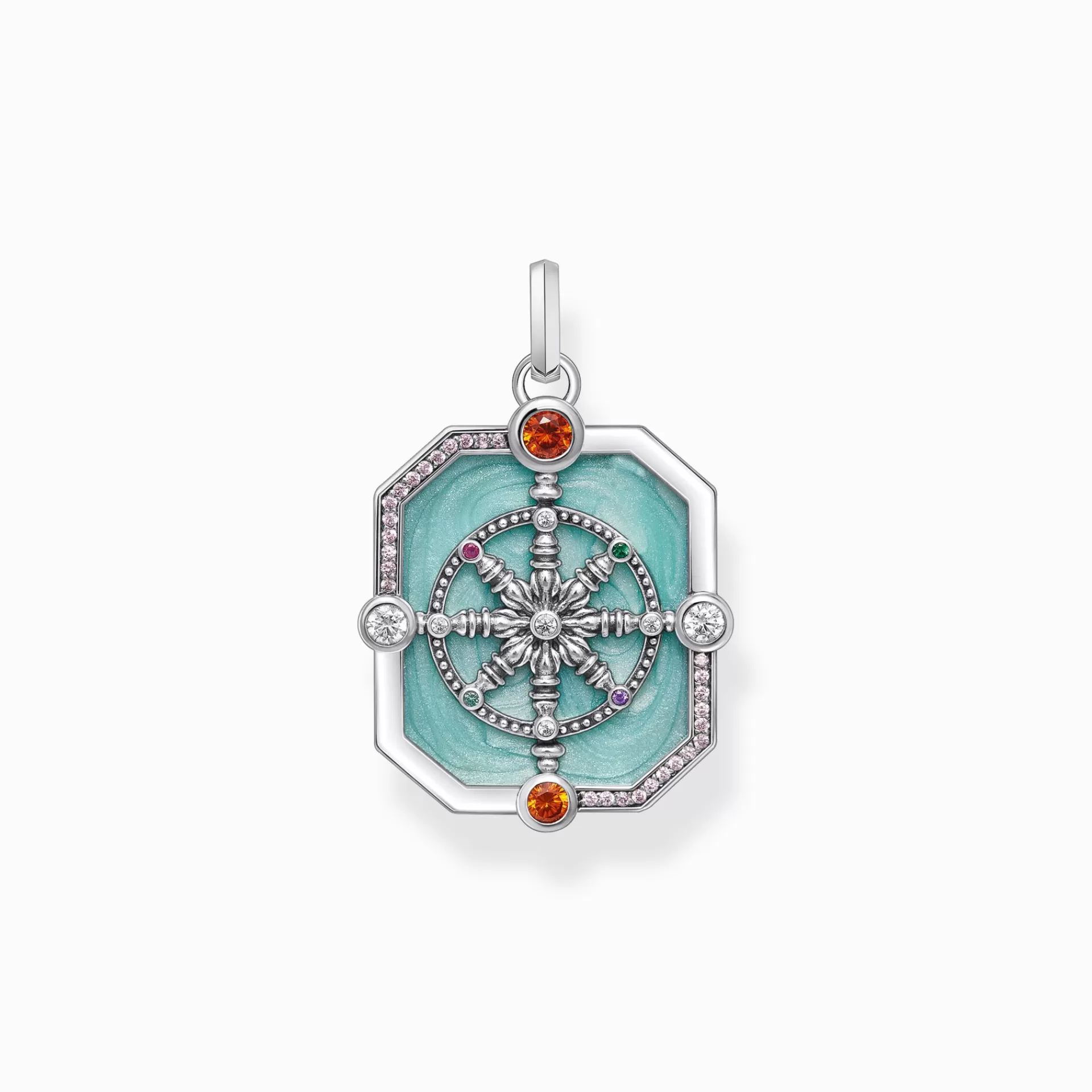 THOMAS SABO Hängsmycken | Återvunnet 925 silver<HALSBANDSH&AUML;NGE WHEEL OF KARMA, TURKOS MED F&AUML;RGGLADA STENAR - SILVER silverfargad, vit, rosa, violett, orange, röd, blå, , grön