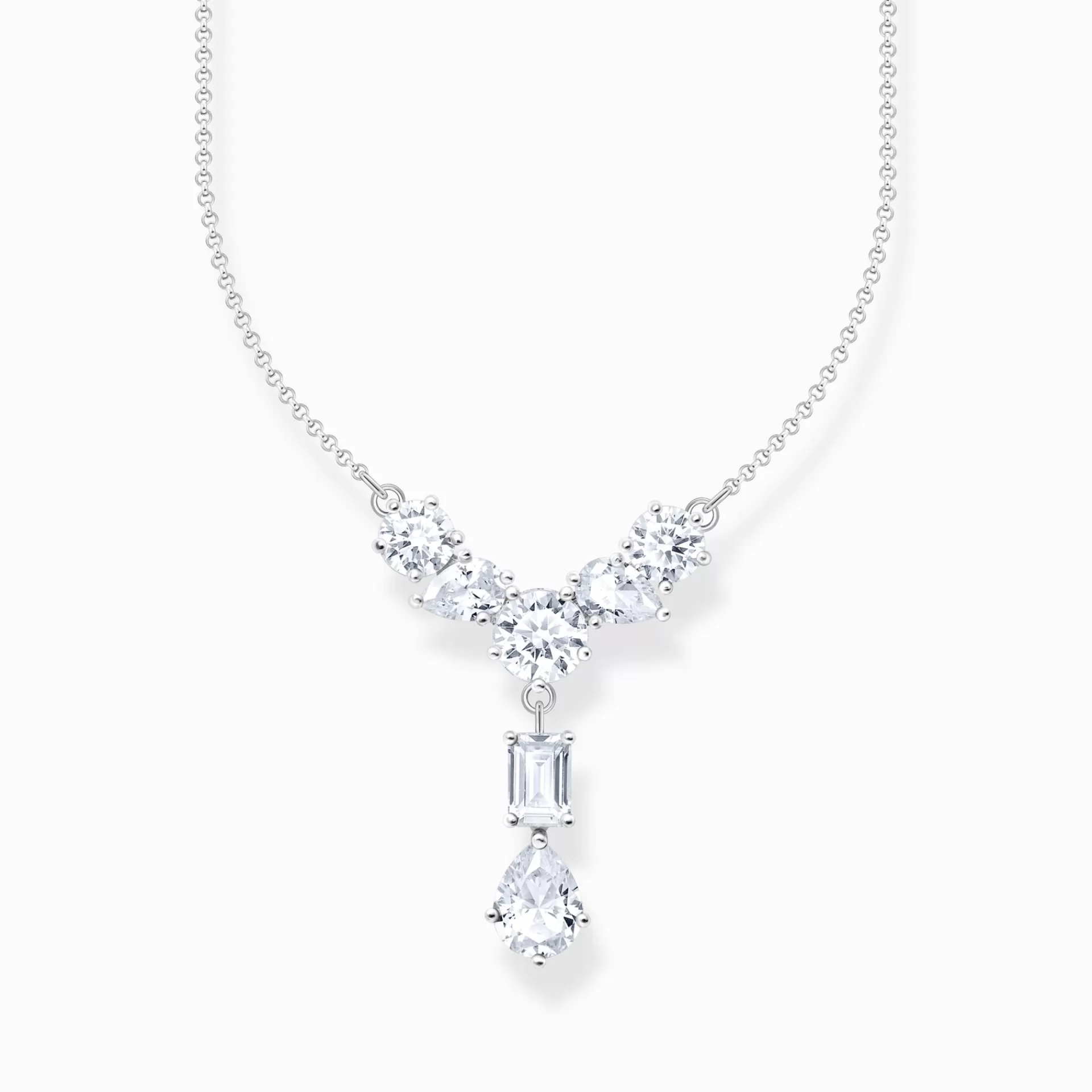 THOMAS SABO Halsband | Återvunnet 925 silver<HALSKEDJA I Y-DESIGN I SILVER MED SJU VITA ZIRKONIASTENAR silverfargad, vit