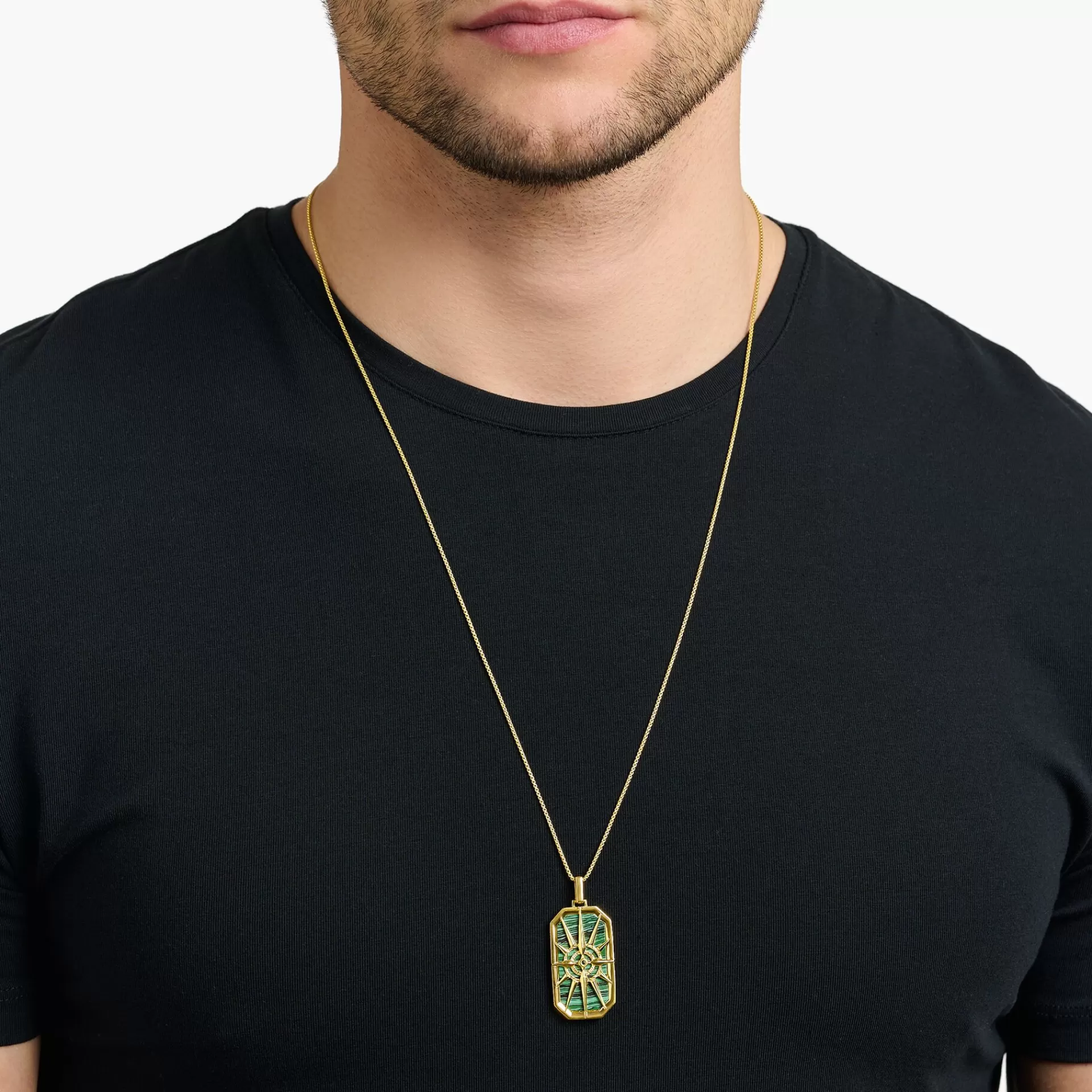 THOMAS SABO Hängsmycken | Hängen<H&AUML;NGSMYCKE KOMPASS STJ&AUML;RNA GR&OUML;NT gult guldfargad, grön, svart