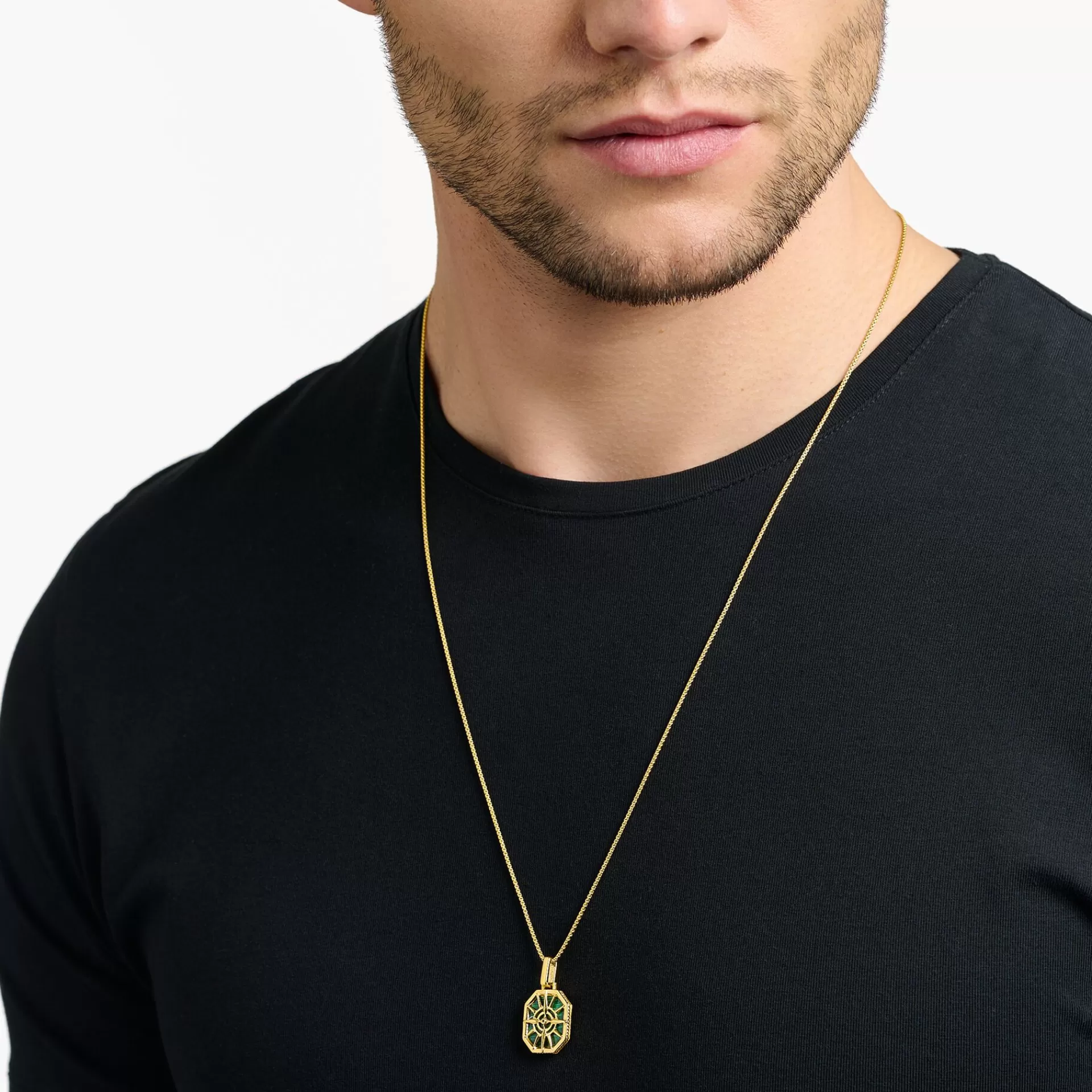 THOMAS SABO Hängsmycken | Hängen<H&AUML;NGSMYCKE KOMPASS STJ&AUML;RNA GR&OUML;NT gult guldfargad, grön, svart