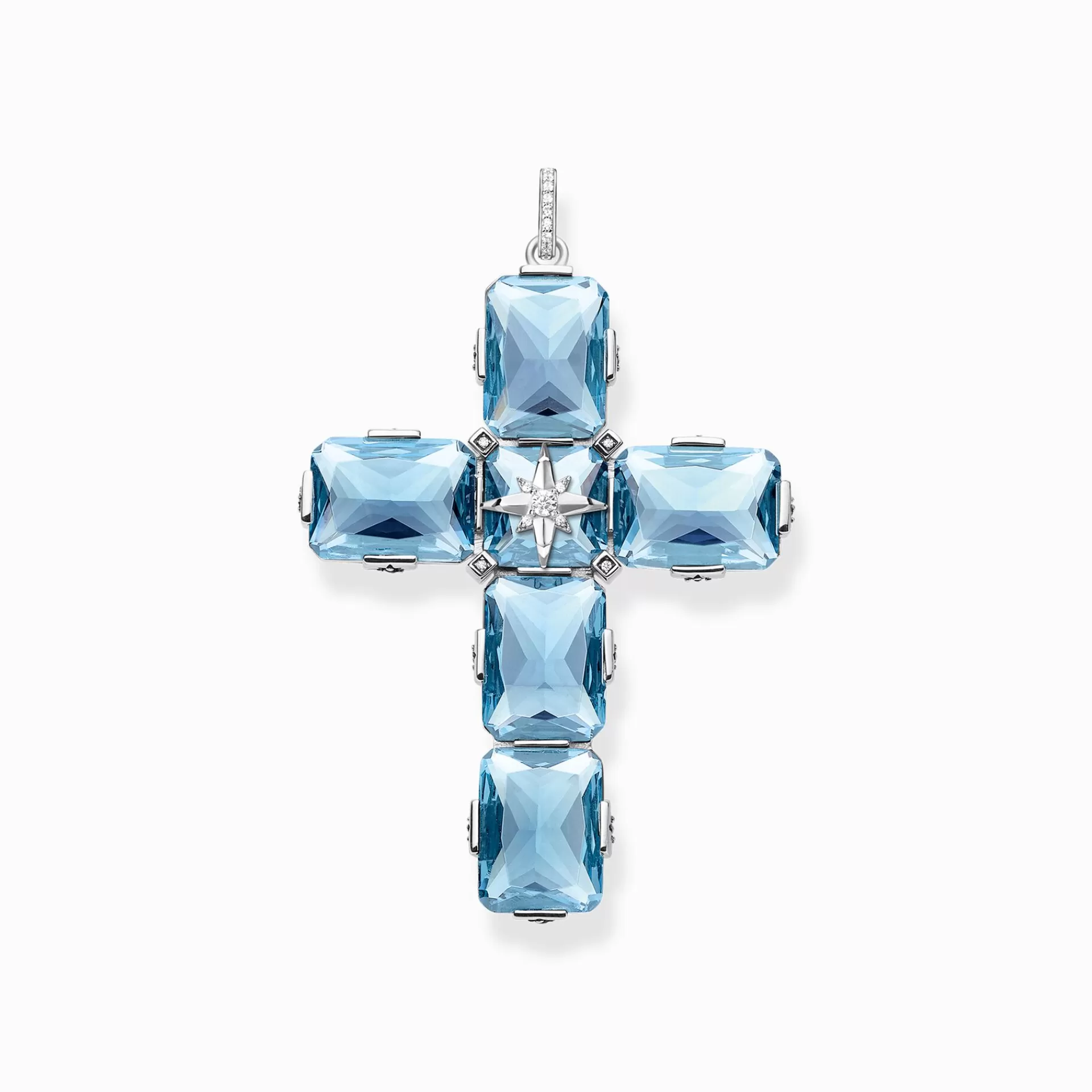 THOMAS SABO Halsband | Hängsmycken<H&AUML;NGSMYCKE KORS MED STORA AKVAMARINBL&ARING; STENAR OCH STJ&AUML;RNA SILVER ljusblå, vit, silverfargad