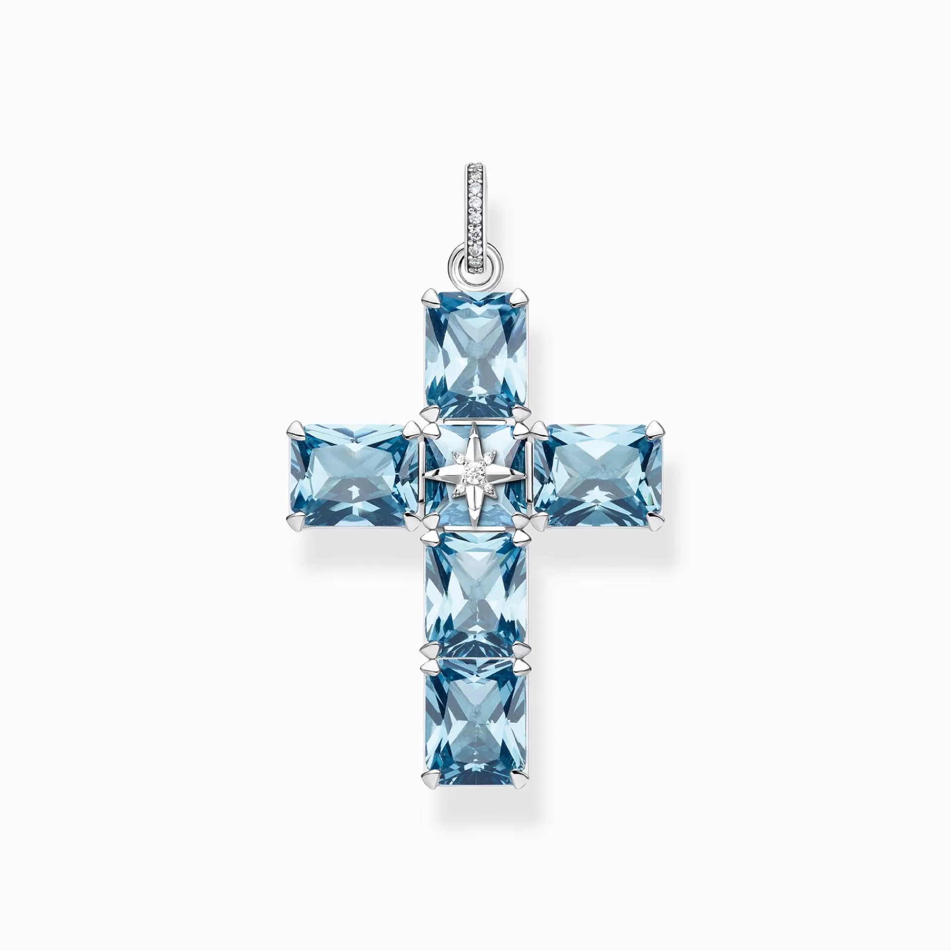 THOMAS SABO Halsband | Hängsmycken<H&AUML;NGSMYCKE KORS MED STORA AKVAMARINBL&ARING; STENAR OCH STJ&AUML;RNA SILVER ljusblå, vit, silverfargad