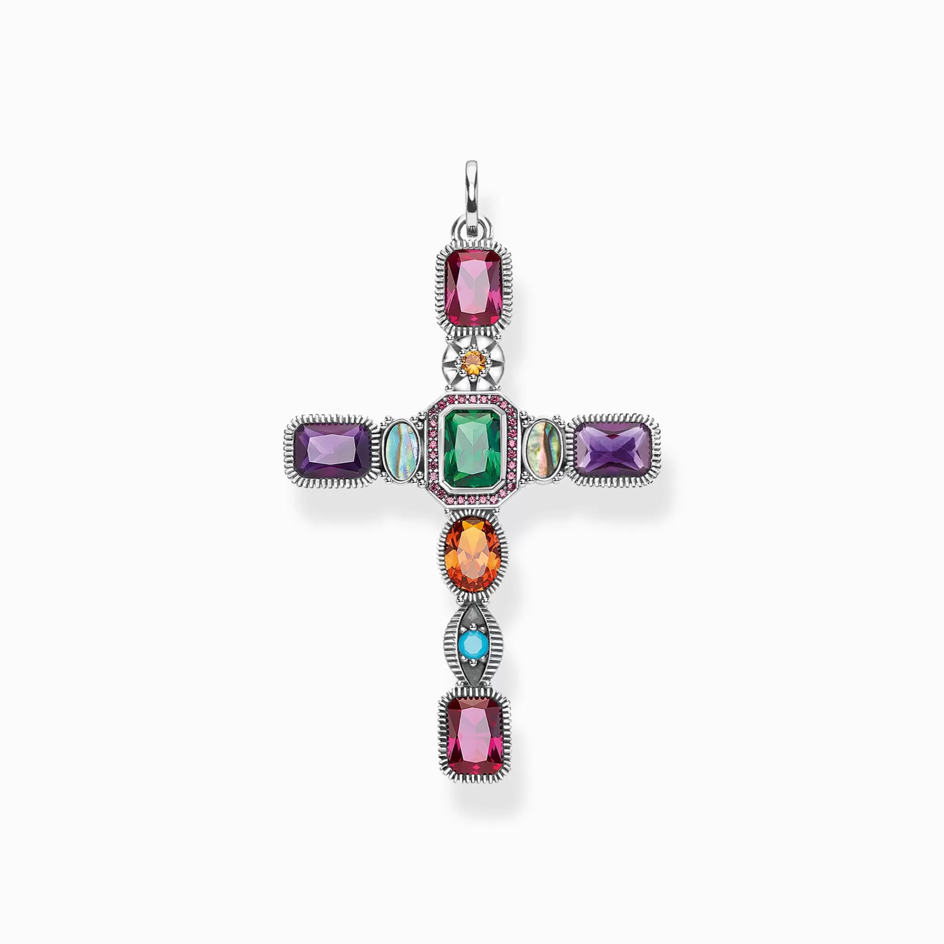 THOMAS SABO Halsband | Hängsmycken<H&AUML;NGSMYCKE KORS STENAR I F&AUML;RG turkos, silverfargad, grön, orange, violett