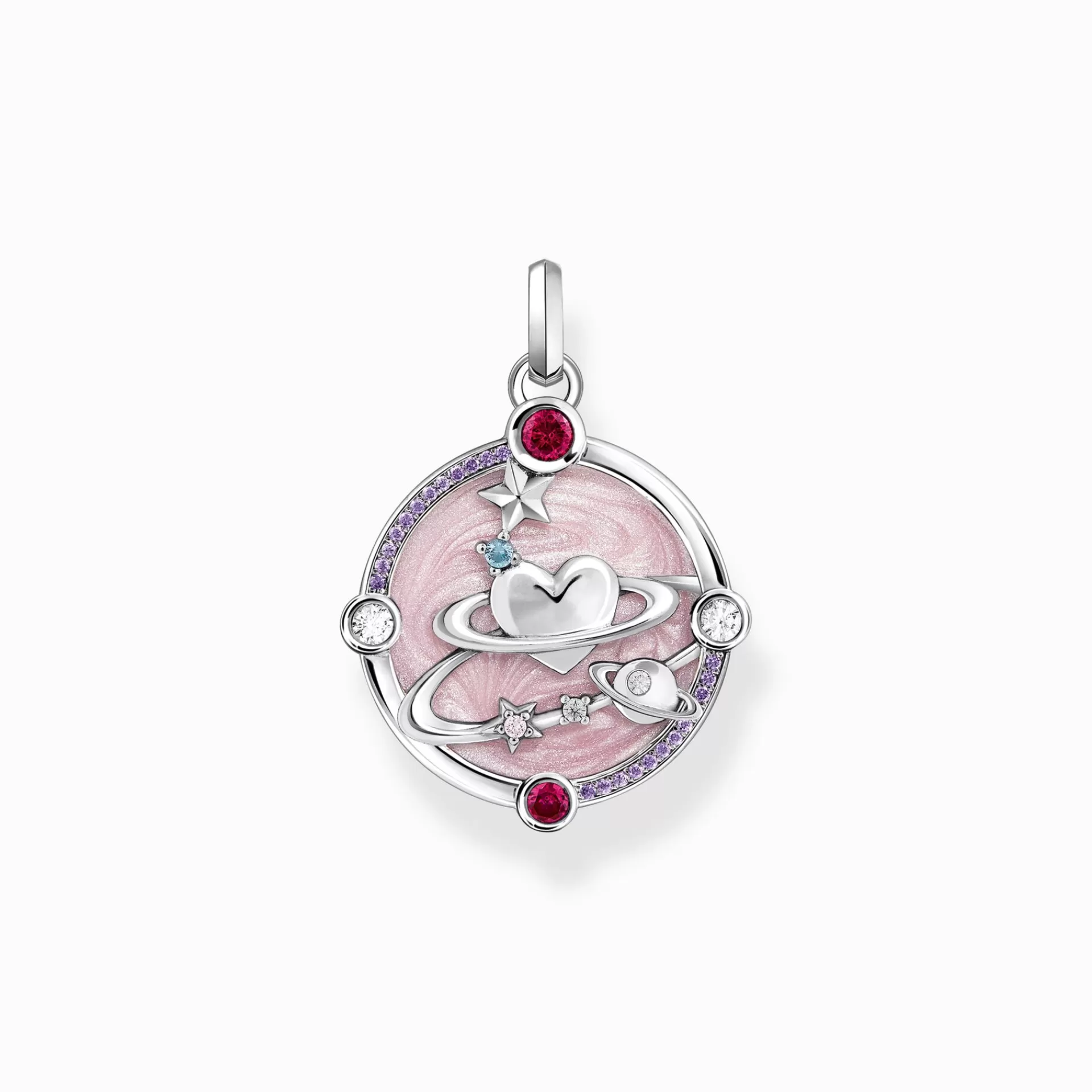 THOMAS SABO Hängsmycken | Återvunnet 925 silver<H&AUML;NGSMYCKE, ROSA MED HJ&AUML;RTFORMAD PLANET OCH STENAR - SILVER silverfargad, vit, rosa, violett, röd, blå