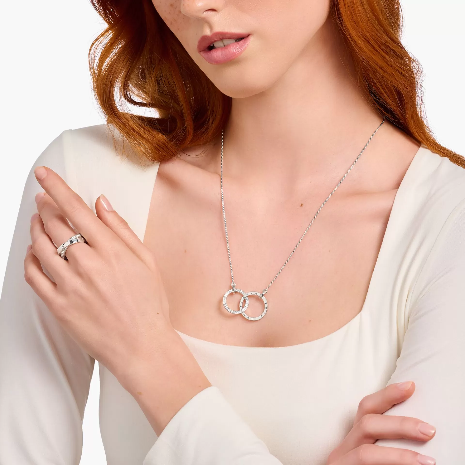 THOMAS SABO Halsband | Återvunnet 925 silver<KEDJA FOREVER TOGETHER STORA SILVER silverfargad, vit