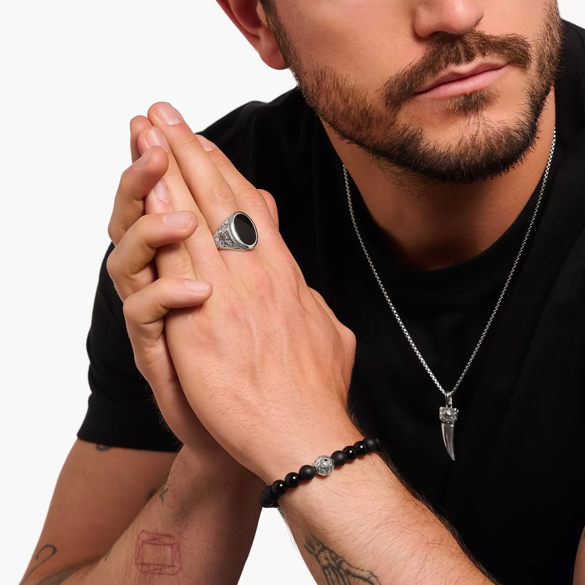 THOMAS SABO Ringar | Ringar<KLACKRING MED SVART ONYX, SV&AUML;RTAT SILVER silverfargad, vit, svart