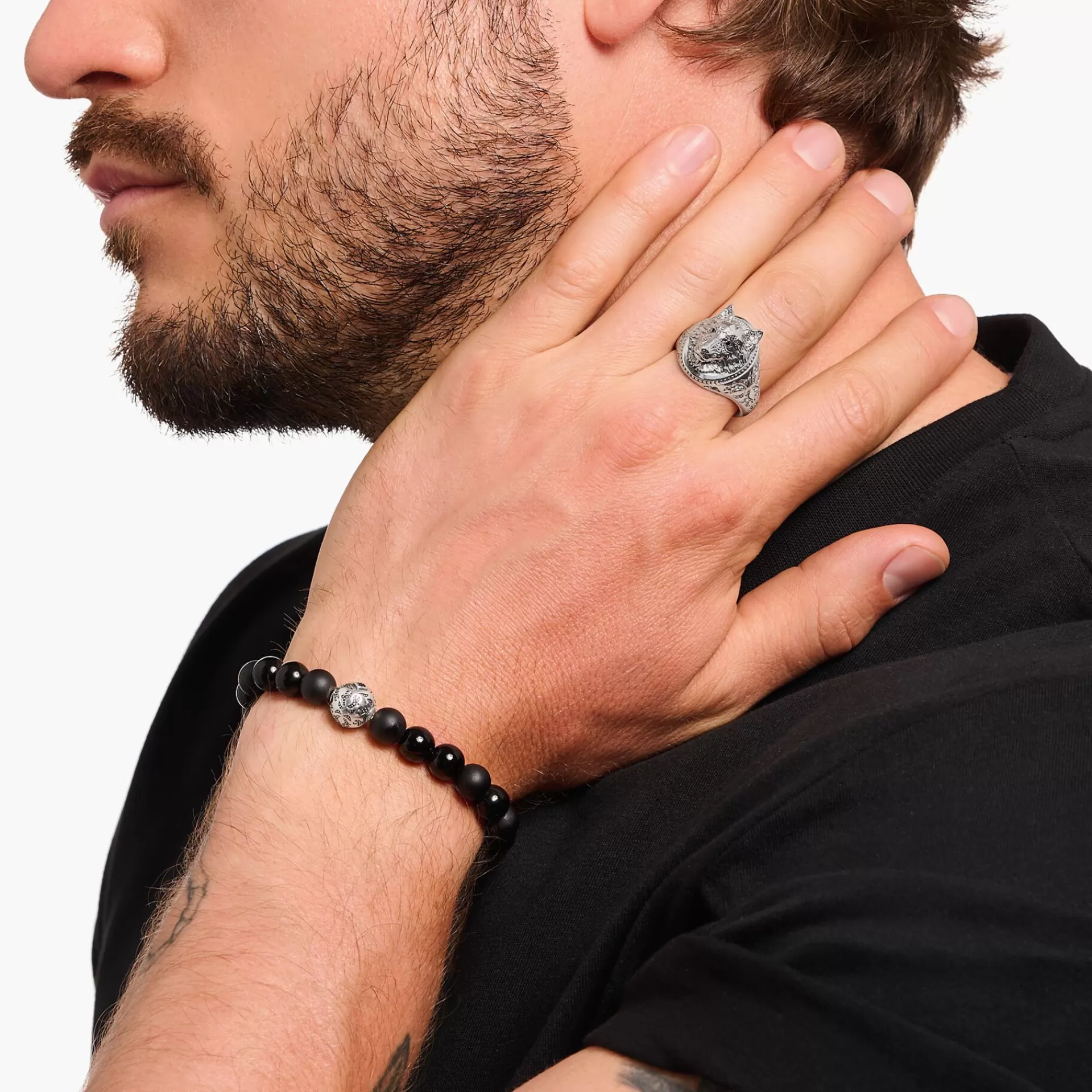 THOMAS SABO Ringar | Ringar<KLACKRING VARG MED STENAR, SV&AUML;RTAT SILVER silverfargad, vit, svart