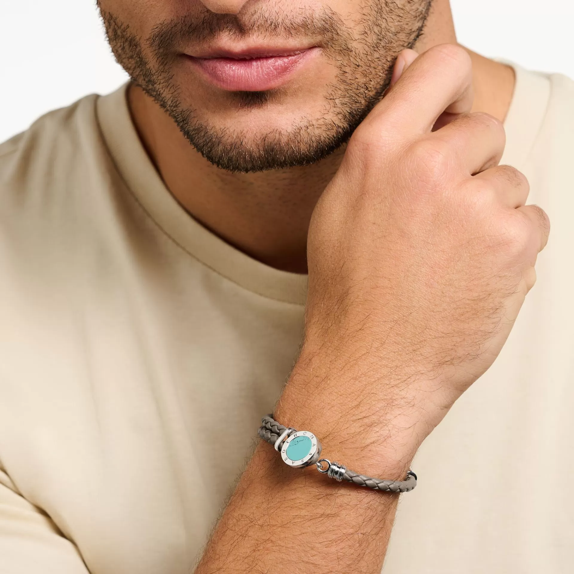 THOMAS SABO Armband | Återvunnet 925 silver<L&AUML;DERARMBAND BRICKA TURKOS silverfargad, turkos, beige