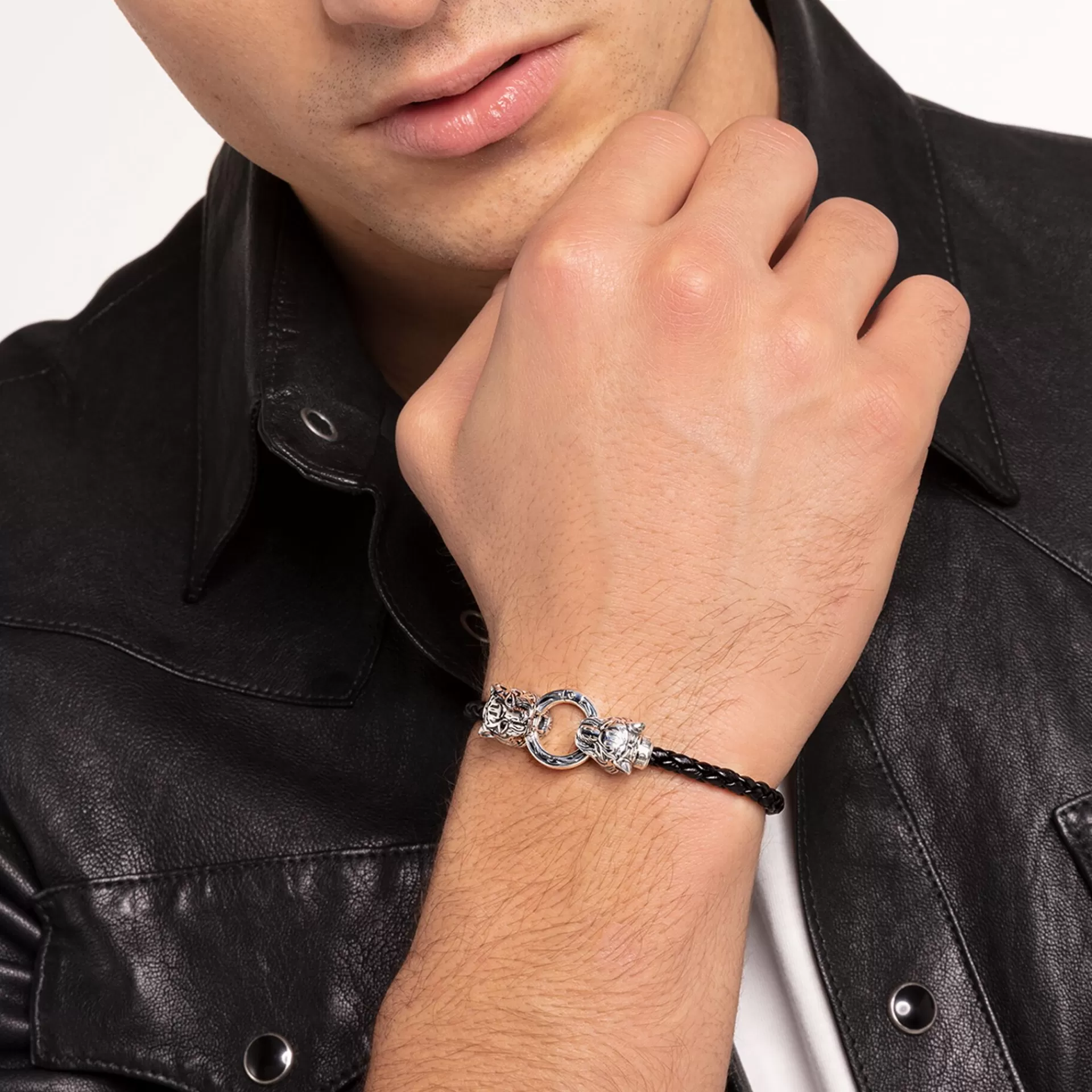 THOMAS SABO Armband | Återvunnet 925 silver<L&AUML;DERARMBAND TIGER silverfargad, svart