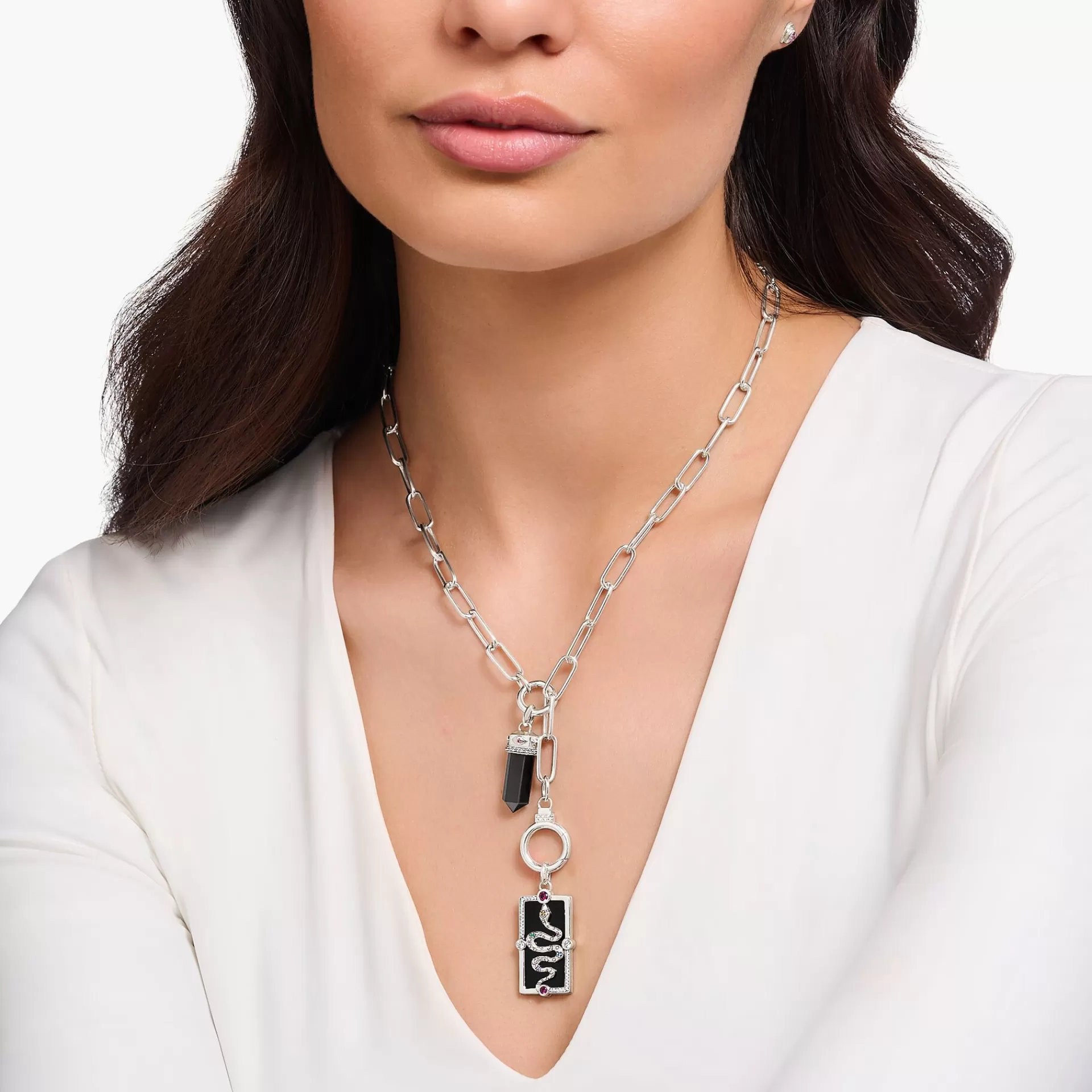 THOMAS SABO Halsband | Återvunnet 925 silver<L&AUML;NKHALSBAND I SILVER MED TV&ARING; RINGL&ARING;S OCH STENAR silverfargad, vit