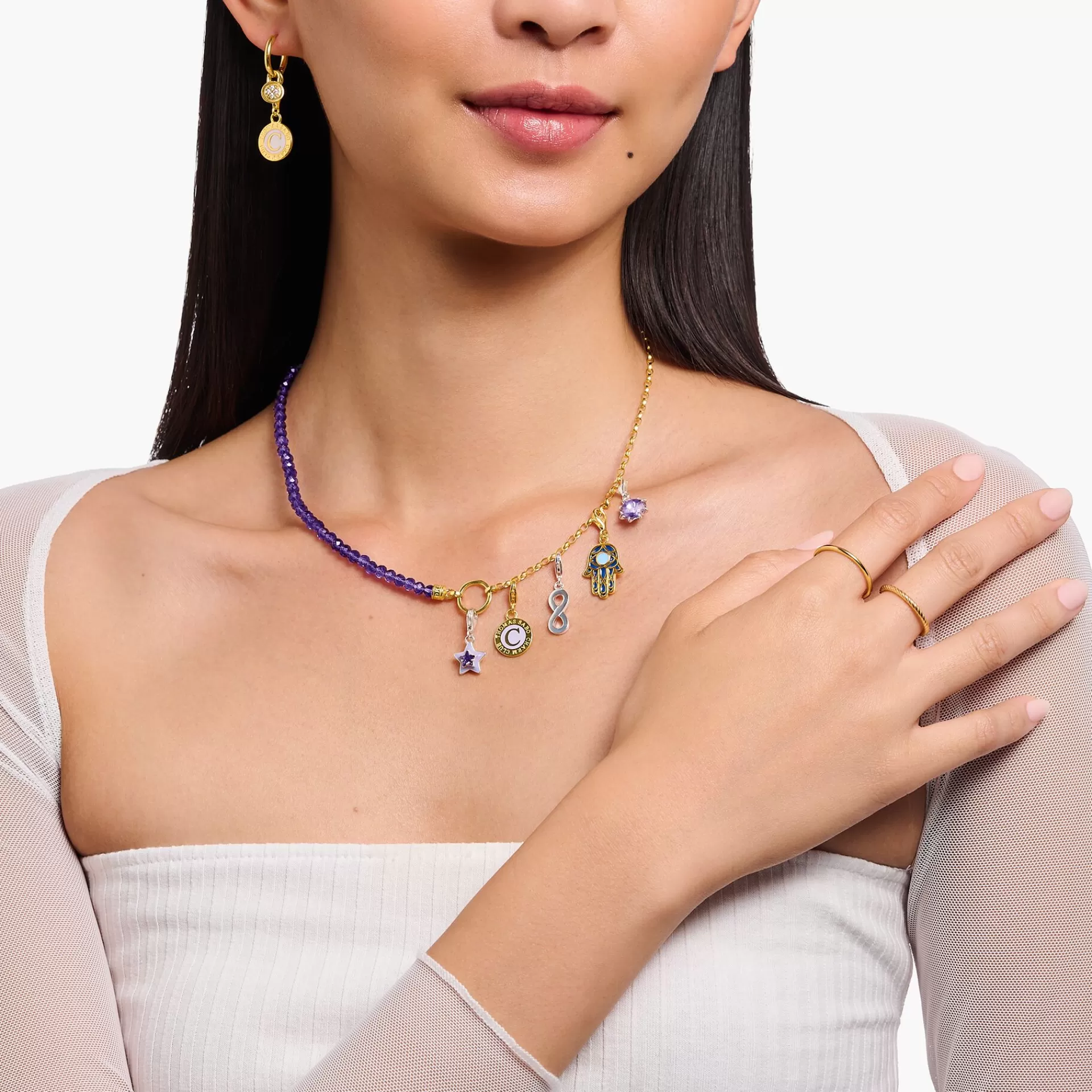THOMAS SABO Charms | Charms<LEDAMOT CHARM MED LILA KALLEMALJ OCH CHARMISTA COIN PL&AUML;TERAD gult guldfargad, violett