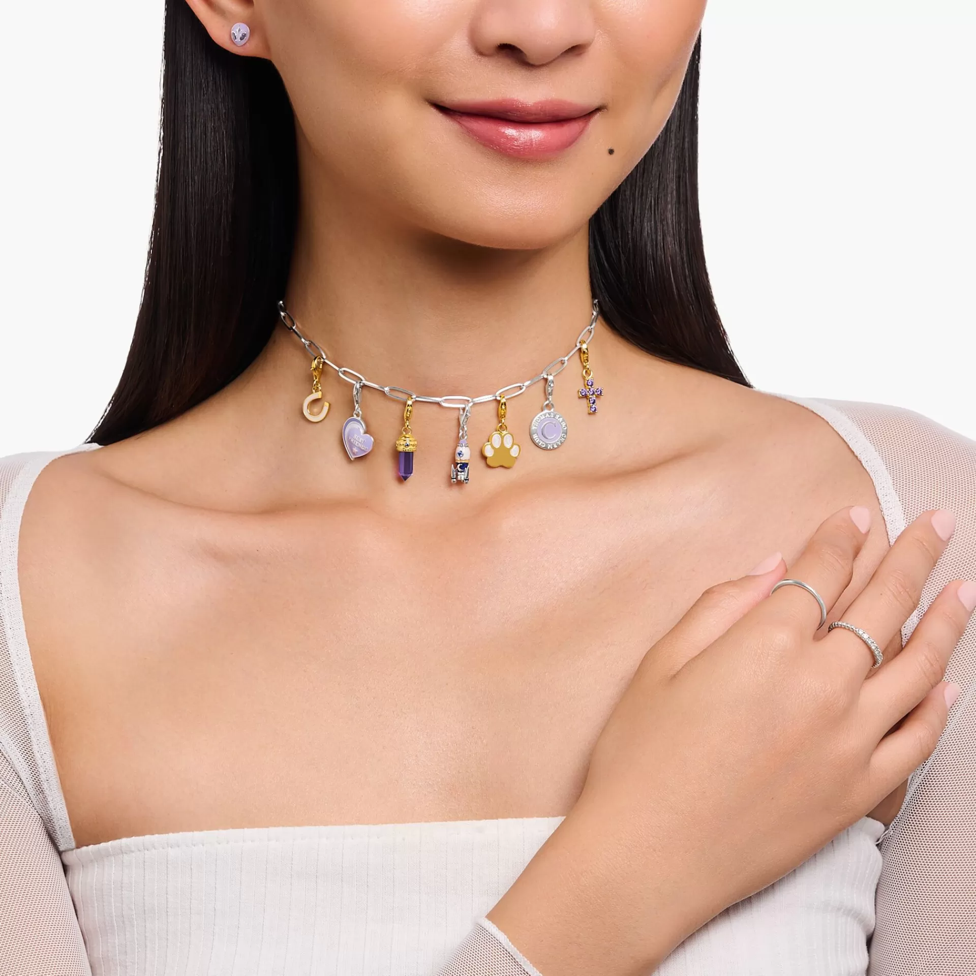 THOMAS SABO Charms | Charms<LEDAMOT CHARM MED LILA KALLEMALJ OCH CHARMISTA COIN SILVER silverfargad, violett
