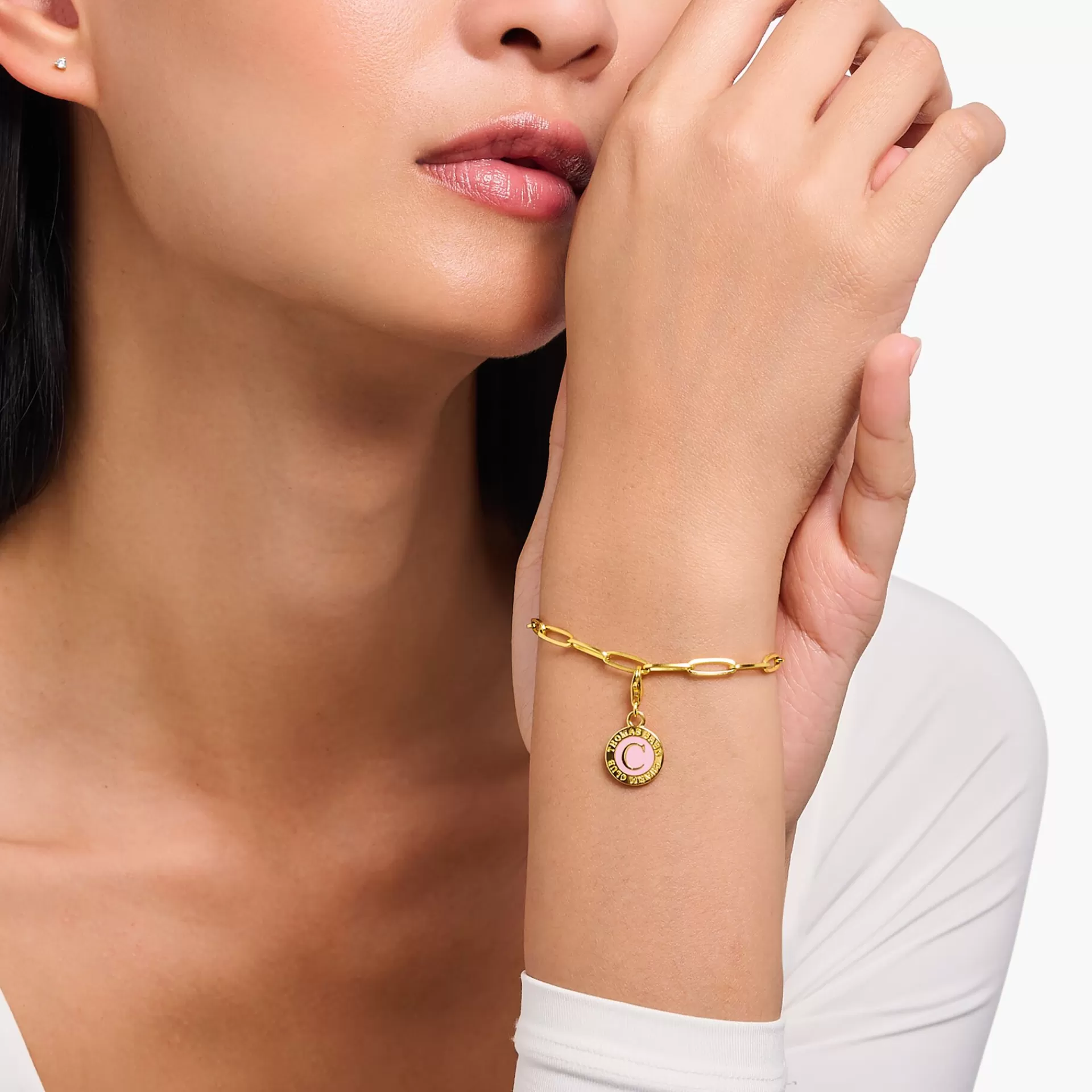 THOMAS SABO Charms | Charms<LEDAMOT CHARM ROSA CHARMISTA COIN GULDPL&AUML;TERAD gult guldfargad, rosa