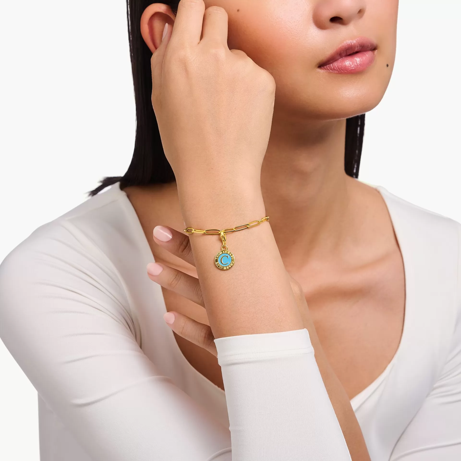 THOMAS SABO Charms | Charms<LEDAMOT CHARM TURKOS CHARMISTA COIN GULDPL&AUML;TERAD gult guldfargad, turkos