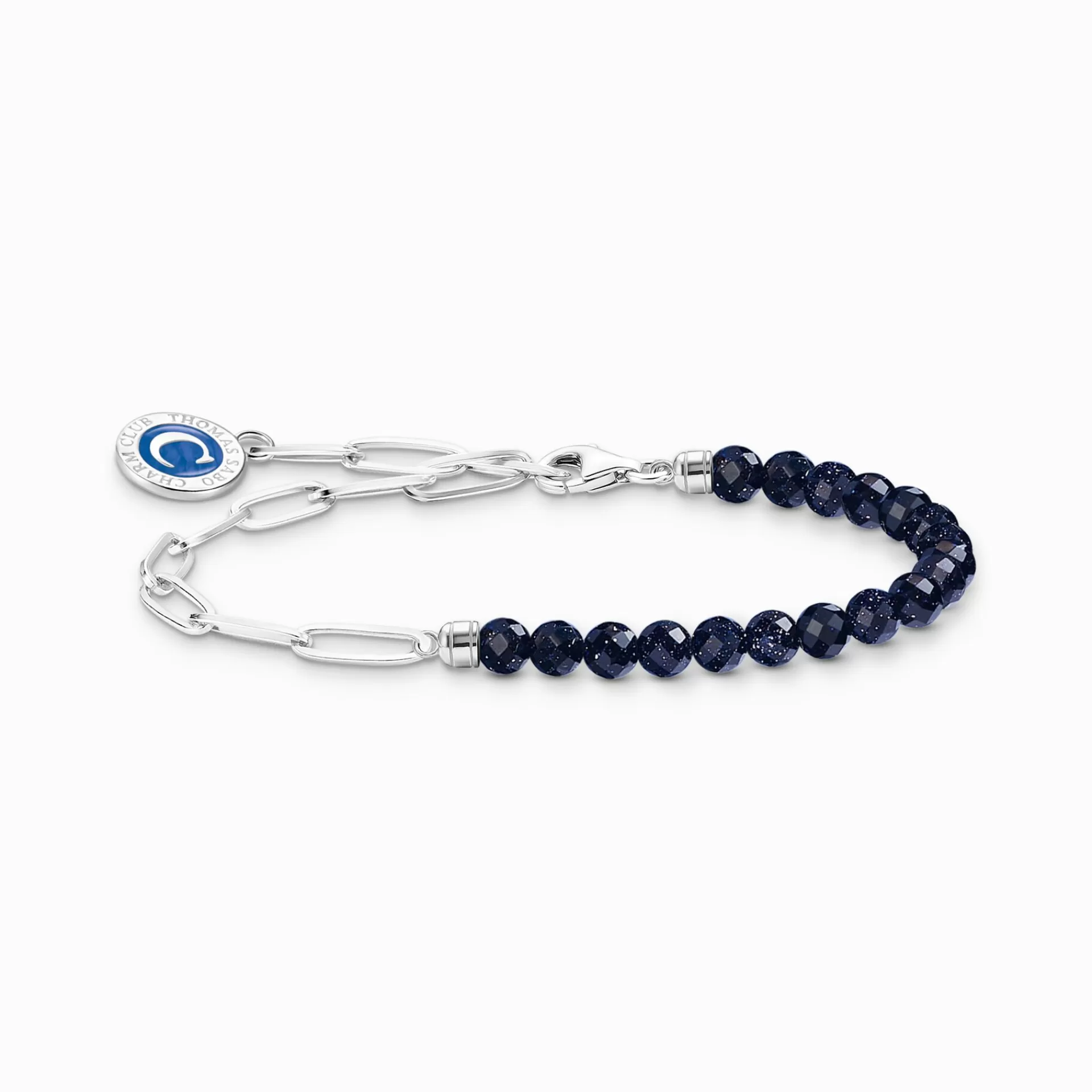 THOMAS SABO Charm Armband | Charm Armband<LEDAMOT CHARM-ARMBAND MED M&OUML;RKBL&ARING; P&AUML;RLOR OCH CHARMISTA COIN, SILVER silverfargad, mörkblå