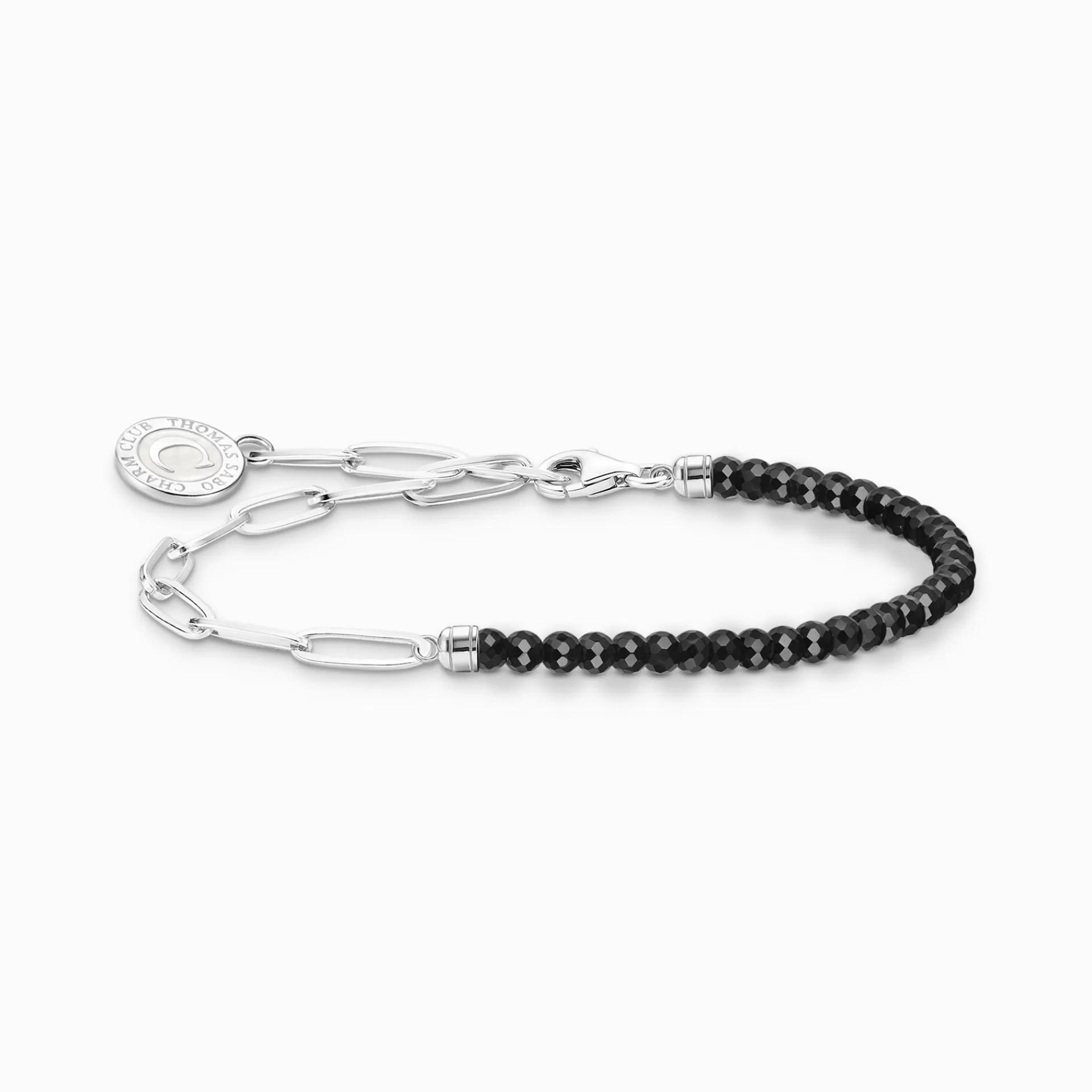 THOMAS SABO Charm Armband | Charm Armband<LEDAMOT CHARM-ARMBAND MED SVARTA ONYX BEADS OCH CHARMISTA BRICKA SILVER silverfargad, svart, vit