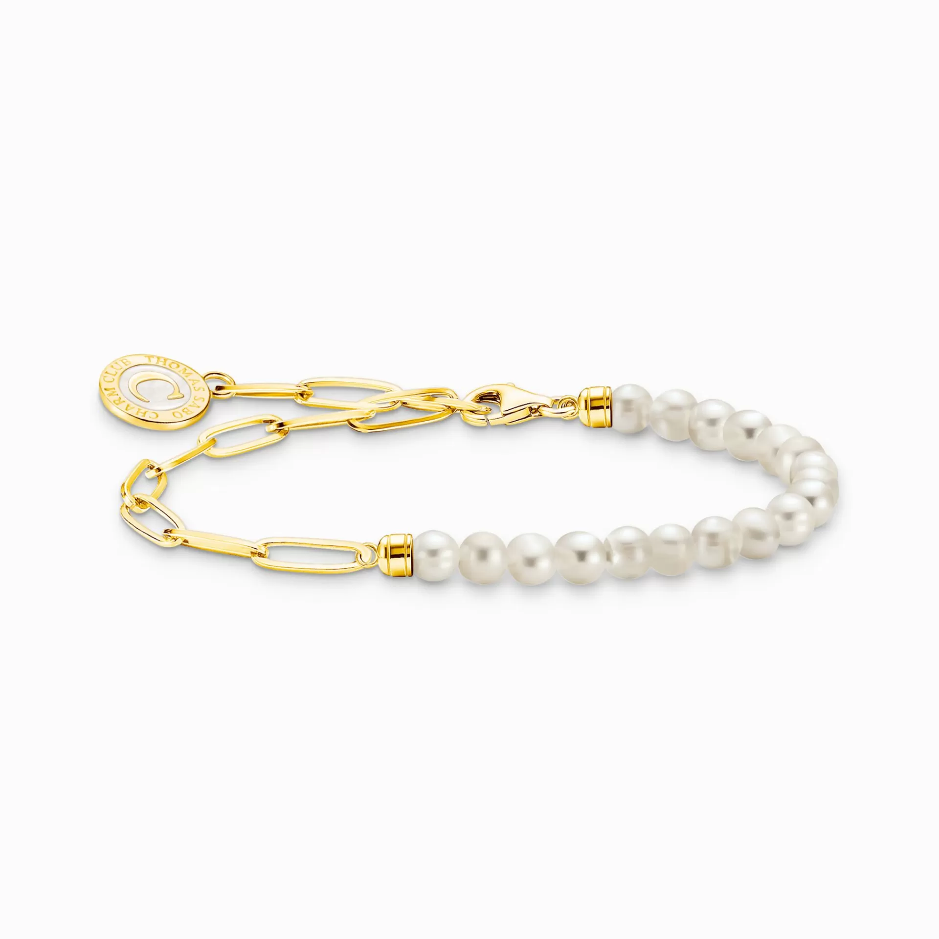 THOMAS SABO Charm Armband | Charm Armband<LEDAMOT CHARM-ARMBAND MED VIT P&AUML;RLOR OCH CHARMISTA BRICKA GULDPL&AUML;TERAD gult guldfargad, silverfargad, vit