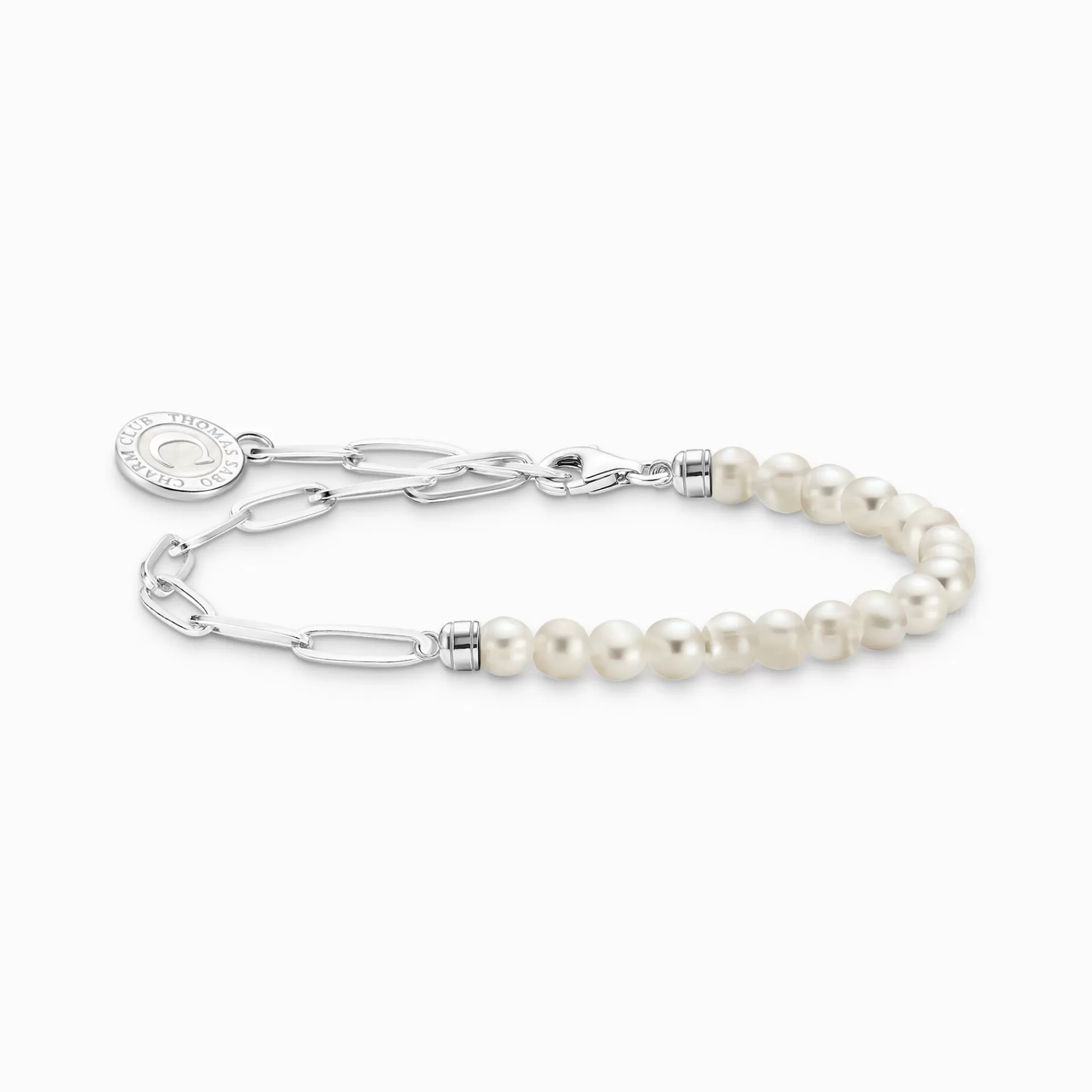THOMAS SABO Charm Armband | Charm Armband<LEDAMOT CHARM-ARMBAND MED VIT P&AUML;RLOR OCH CHARMISTA COIN SILVER silverfargad, vit