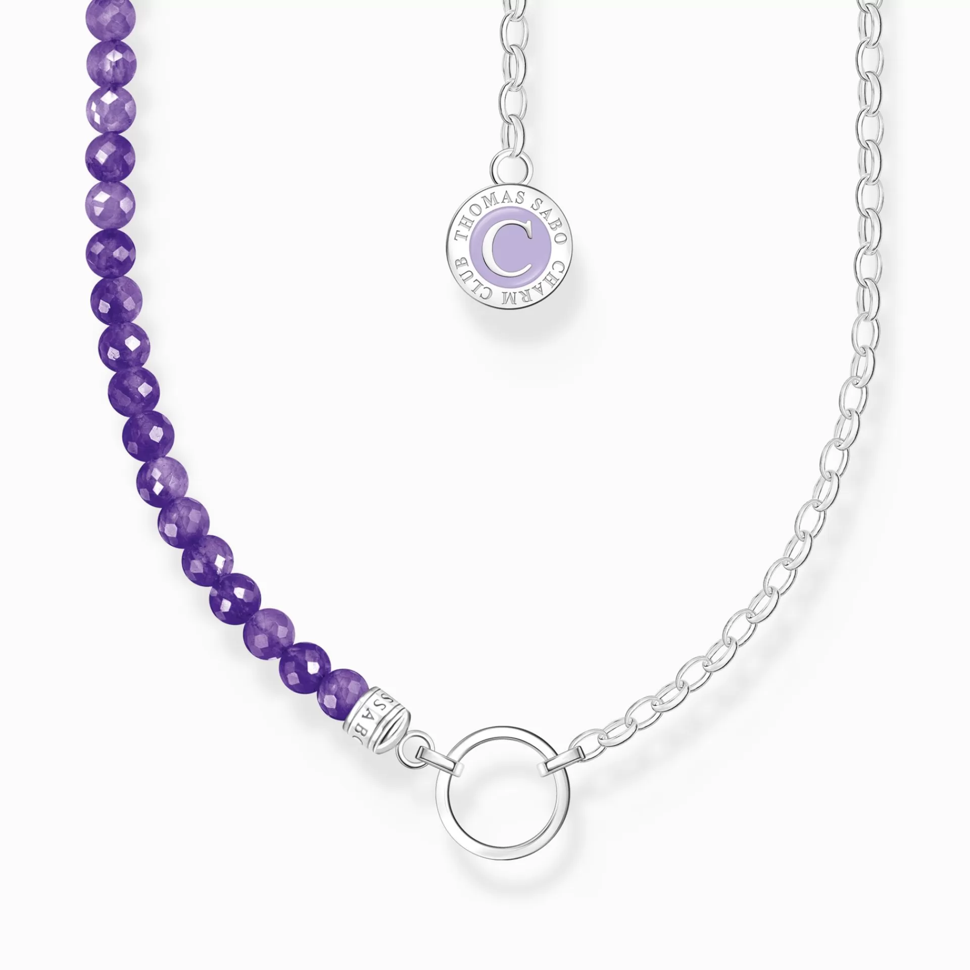 THOMAS SABO Charm Halskedjor | Charm Halskedjor<LEDAMOT CHARM-HALSBAND MED L&AUML;NKAR OCH IMITERAD AMETIST SILVER silverfargad, violett