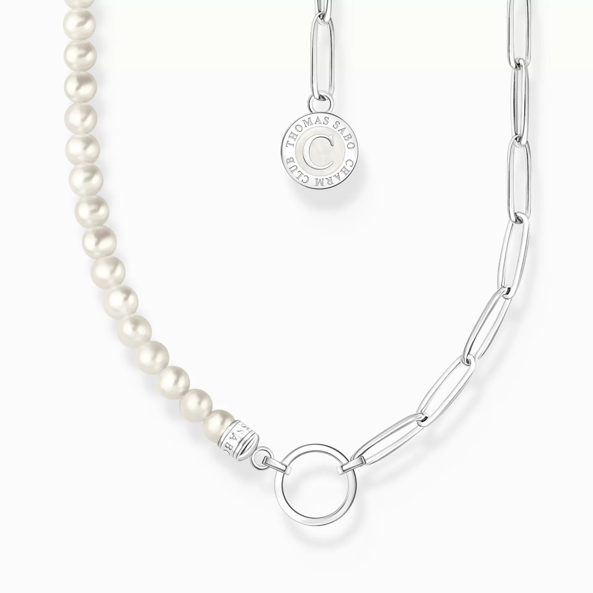 THOMAS SABO Charm Halskedjor | Charm Halskedjor<LEDAMOT CHARM-HALSBAND MED VIT P&AUML;RLOR OCH CHARMISTA COIN SILVER silverfargad, vit