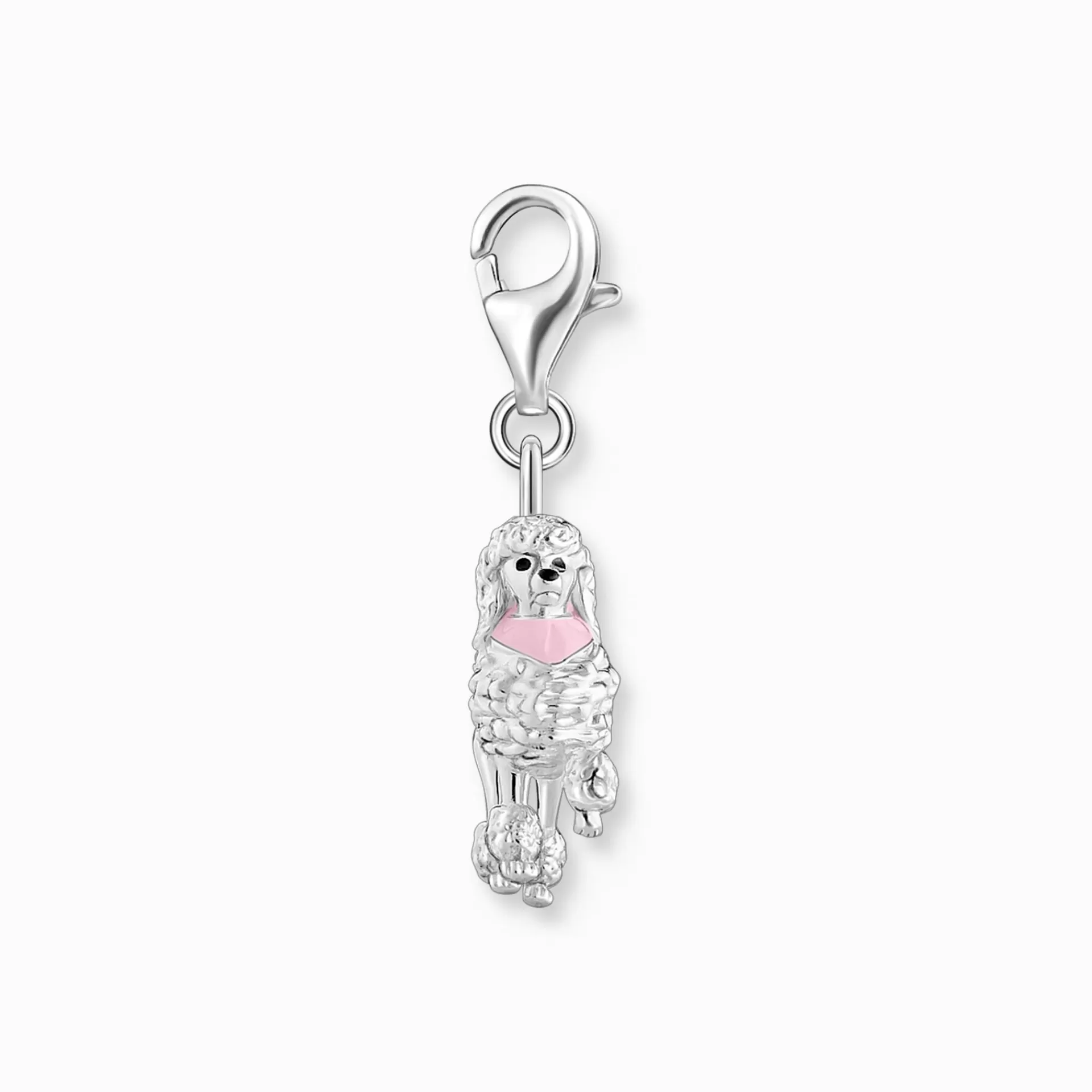 THOMAS SABO Charms | Charms<LEDAMOT CHARM-H&AUML;NGSMYCKE PUDEL MED ROSA SCARF, SILVER silverfargad, rosa, svart