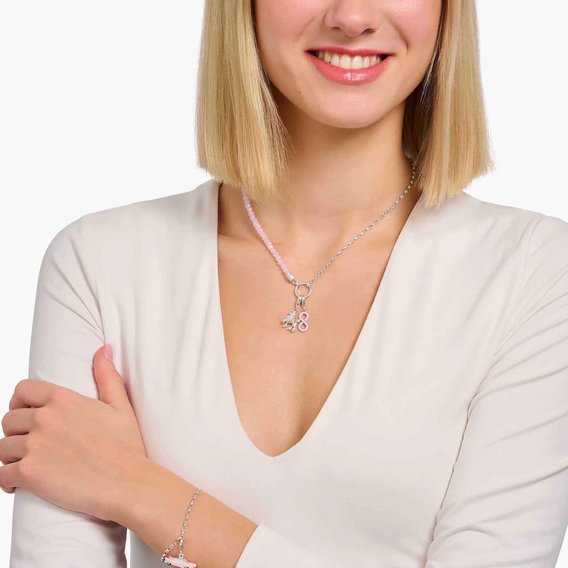 THOMAS SABO Charms | Charms<LEDAMOT CHARM-H&AUML;NGSMYCKE ROSA EVIGHETSTECKEN, SILVER silverfargad, rosa