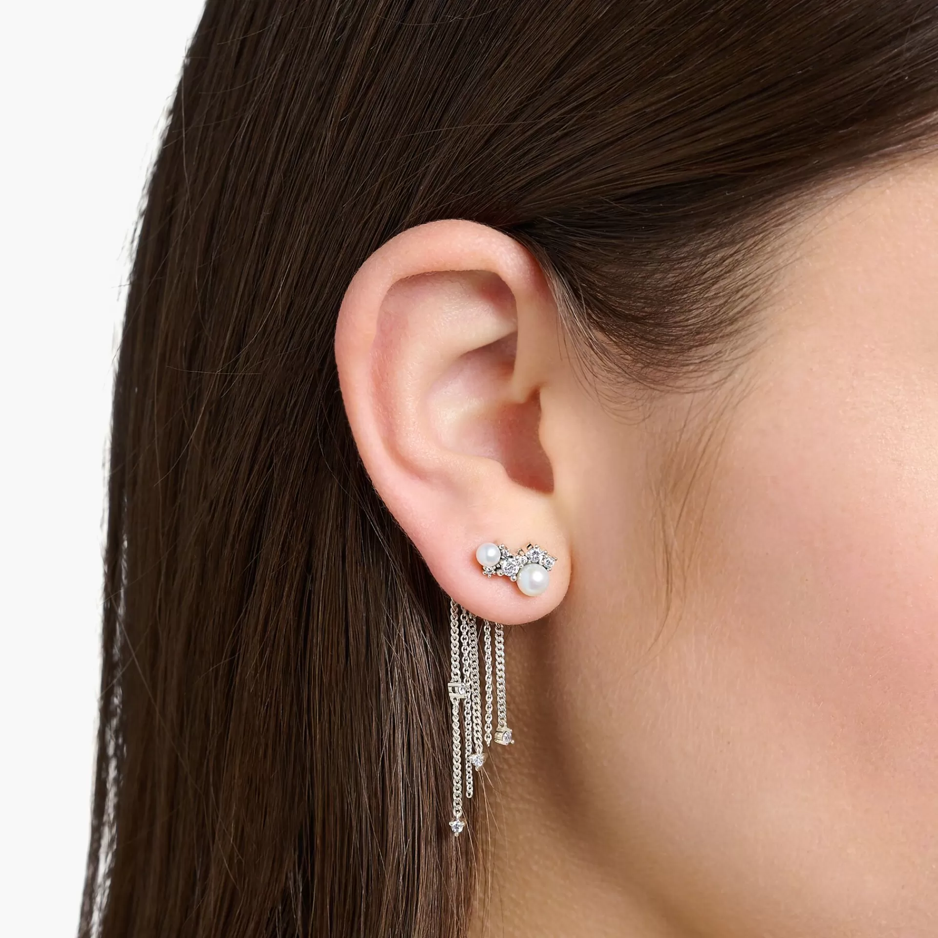 THOMAS SABO Örhängen | Återvunnet 925 silver<&OUML;RH&AUML;NGE P&AUML;RLA MED VINTERSOLSTR&ARING;LAR SILVER silverfargad, vit