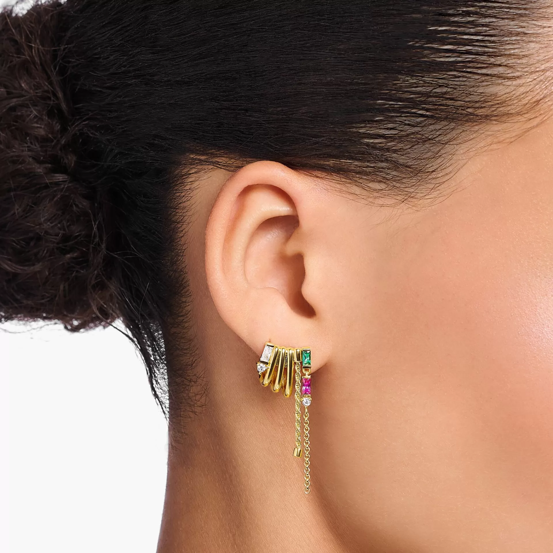 THOMAS SABO Örhängen | Upp till SEK 3.000<&OUML;RH&AUML;NGEN MED F&AUML;RGGLAD BAGUETTESLIPADE STENAR GULDPL&AUML;TERAD gult guldfargad, röd, vit, grön