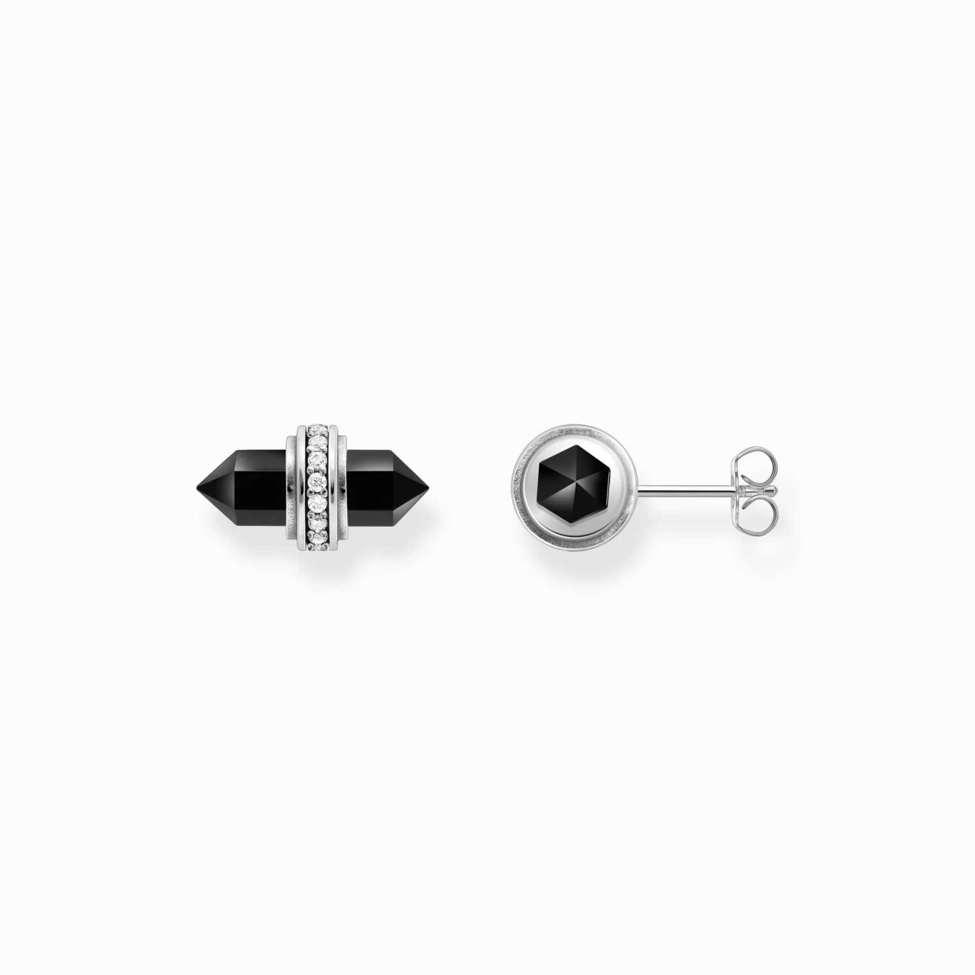 THOMAS SABO Stiftörhängen | Återvunnet 925 silver<&OUML;RH&AUML;NGEN MED SVART ONYX OCH KRISTALL - SILVER silverfargad, vit, svart