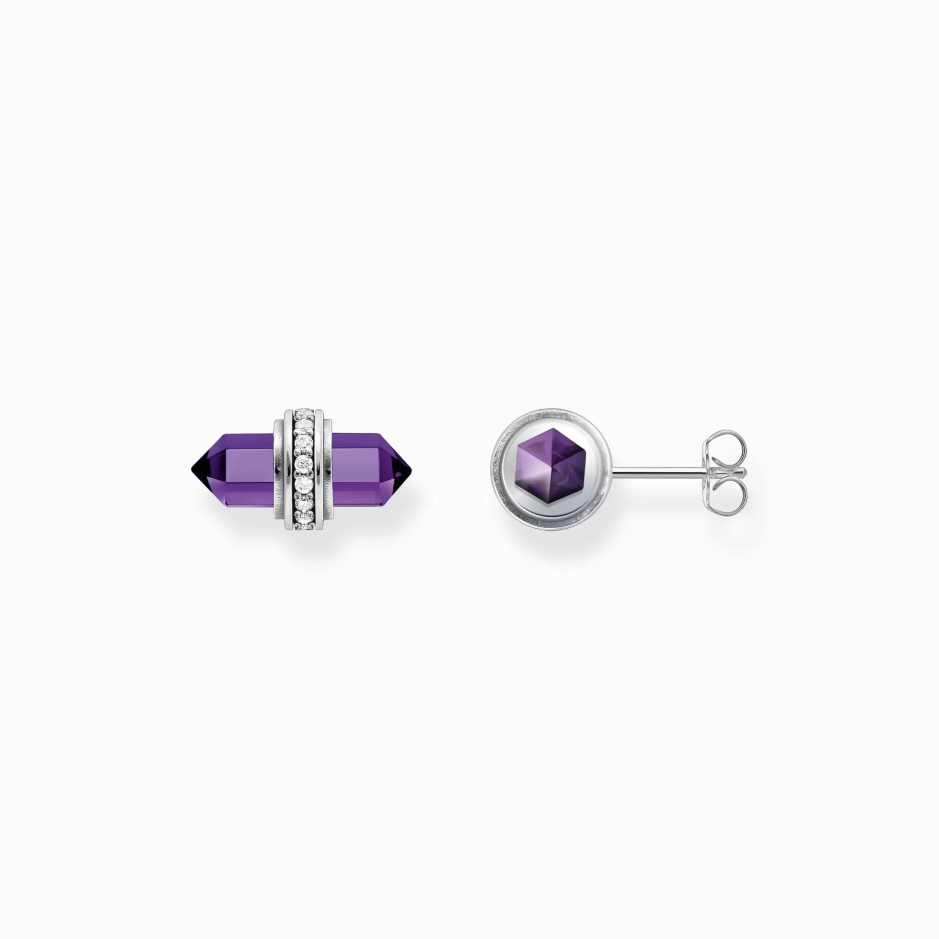 THOMAS SABO Stiftörhängen | Återvunnet 925 silver<&OUML;RH&AUML;NGEN MED VIOLETT ONYX OCH KRISTALL - SILVER silverfargad, vit, violett