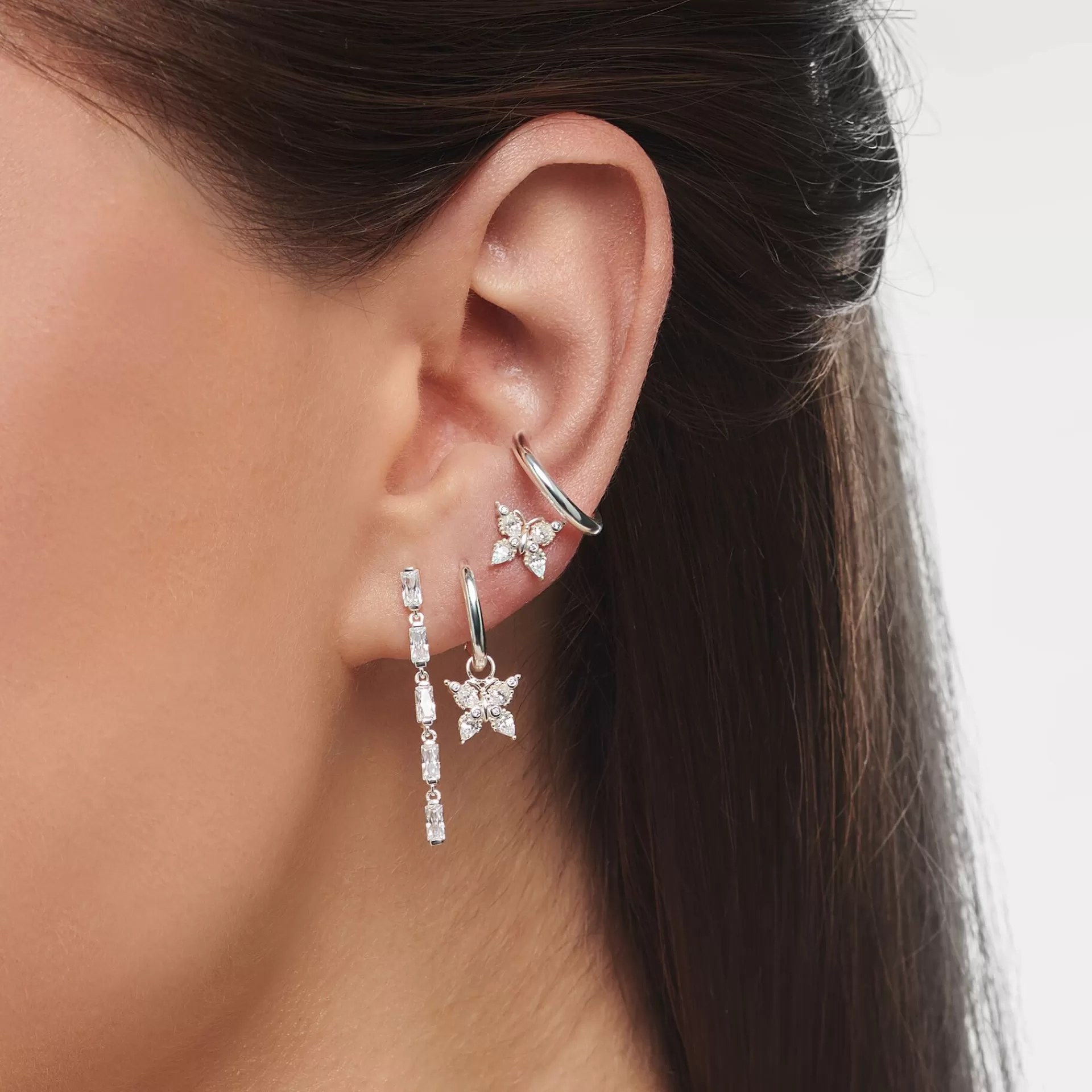 THOMAS SABO Creoler | Återvunnet 925 silver<&OUML;RH&AUML;NGESBERLOCK INDIVIDUELLT FJ&AUML;RIL VITA STENAR silverfargad, vit