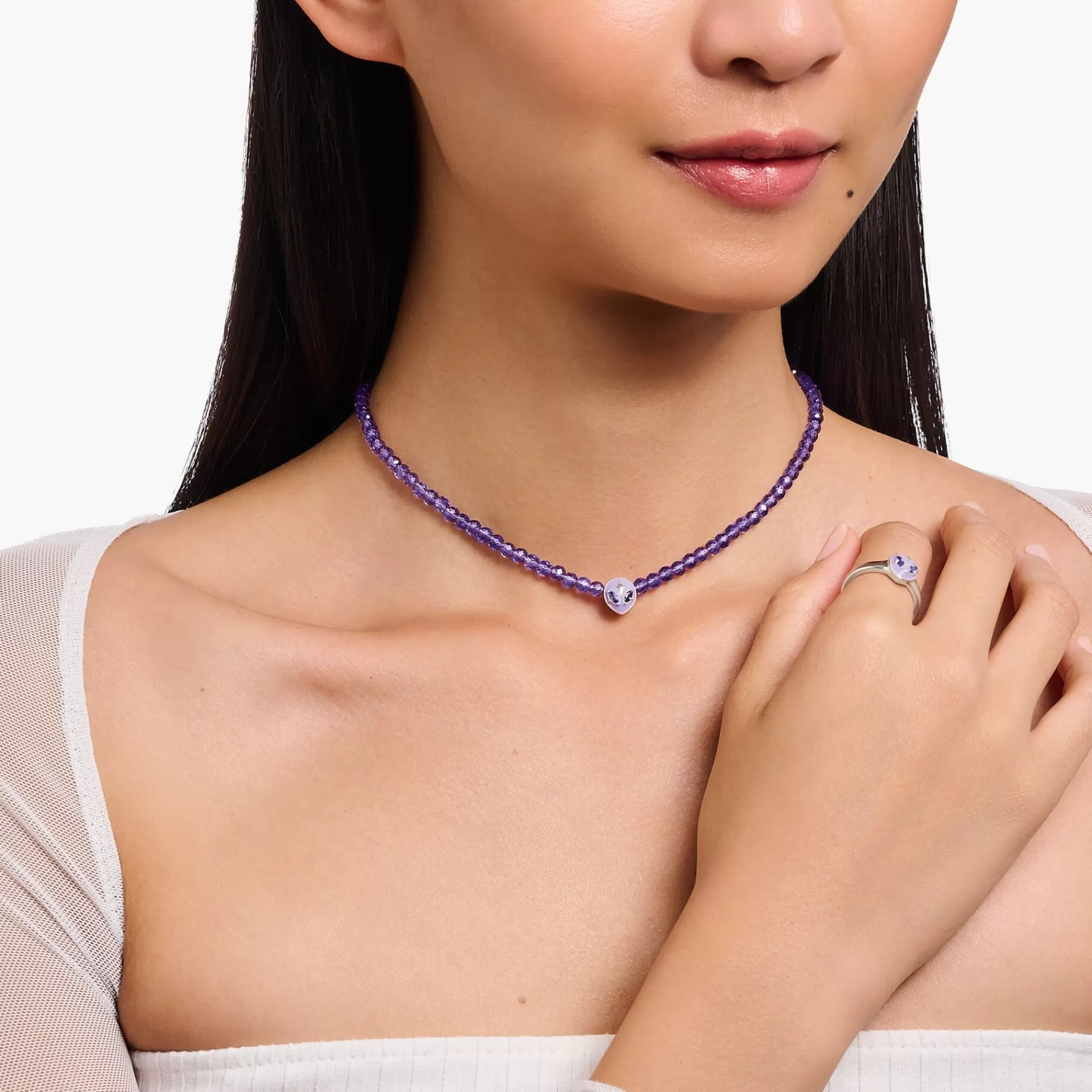 THOMAS SABO Halsband | Glow in the Dark<P&AUML;RLHALSBAND MED ALIENHUVUD OCH LILA KALLEMALJ SILVER silverfargad, violett