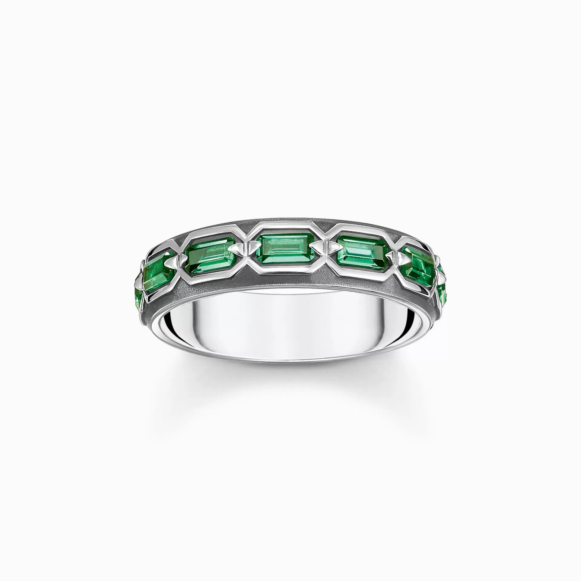 THOMAS SABO Ringar | Återvunnet 925 silver<RING - KROKODILFJ&AUML;LL MED GR&OUML;NA STENAR - SV&AUML;RTAT SILVER silverfargad, grön