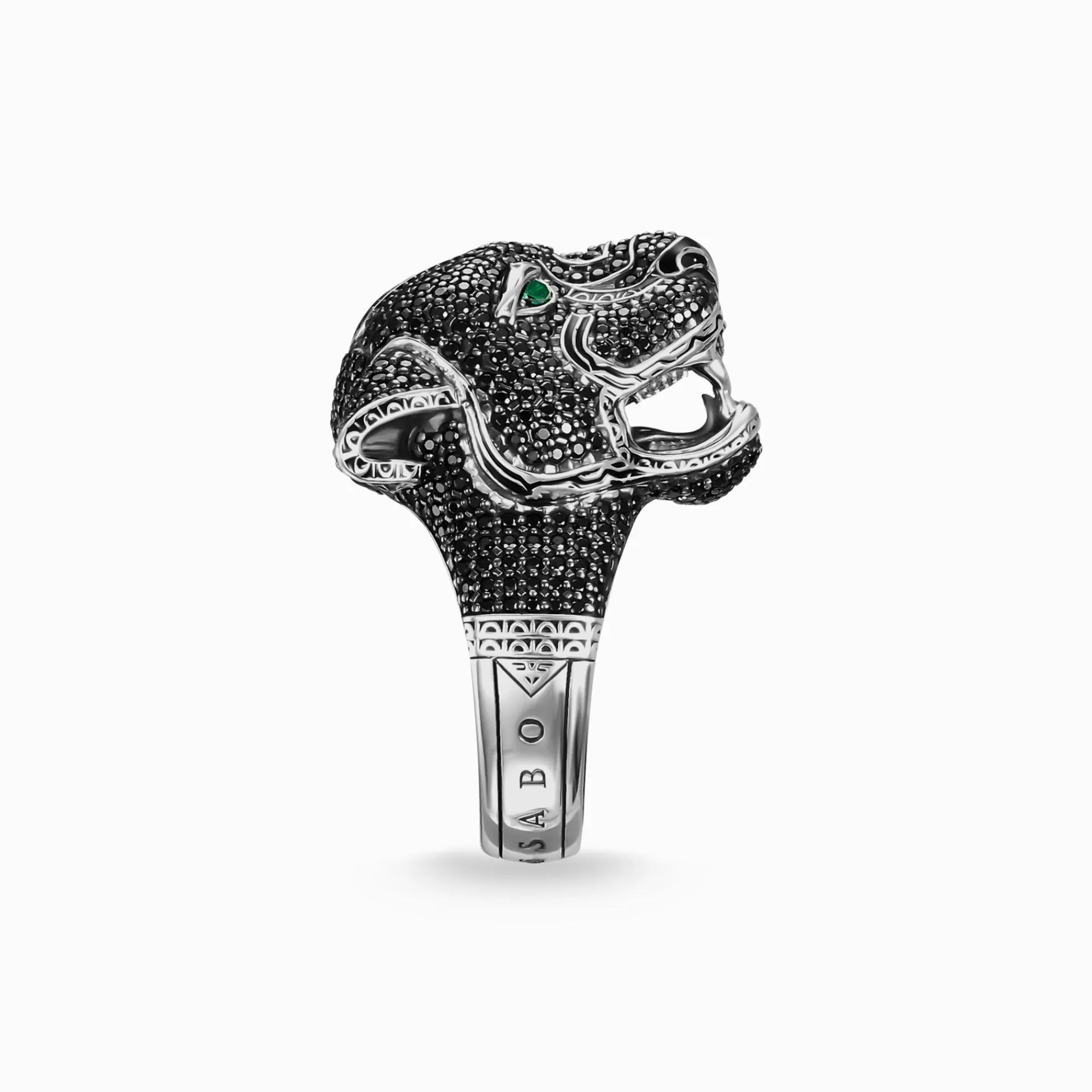 THOMAS SABO Ringar | Återvunnet 925 silver<RING BLACK CAT grön, svart, silverfargad