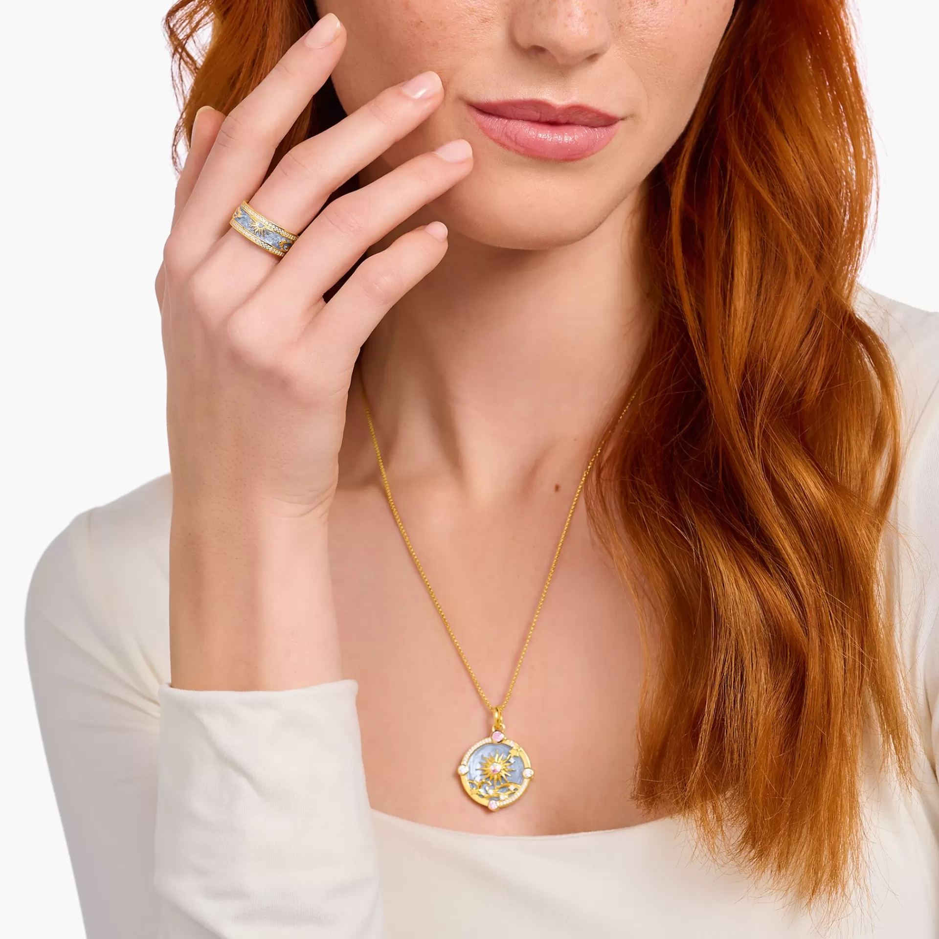 THOMAS SABO Ringar | 18K plätering<RING, BL&ARING; MED KOSMISKA SYMBOLER - PL&AUML;TERAD gult guldfargad, vit, blå