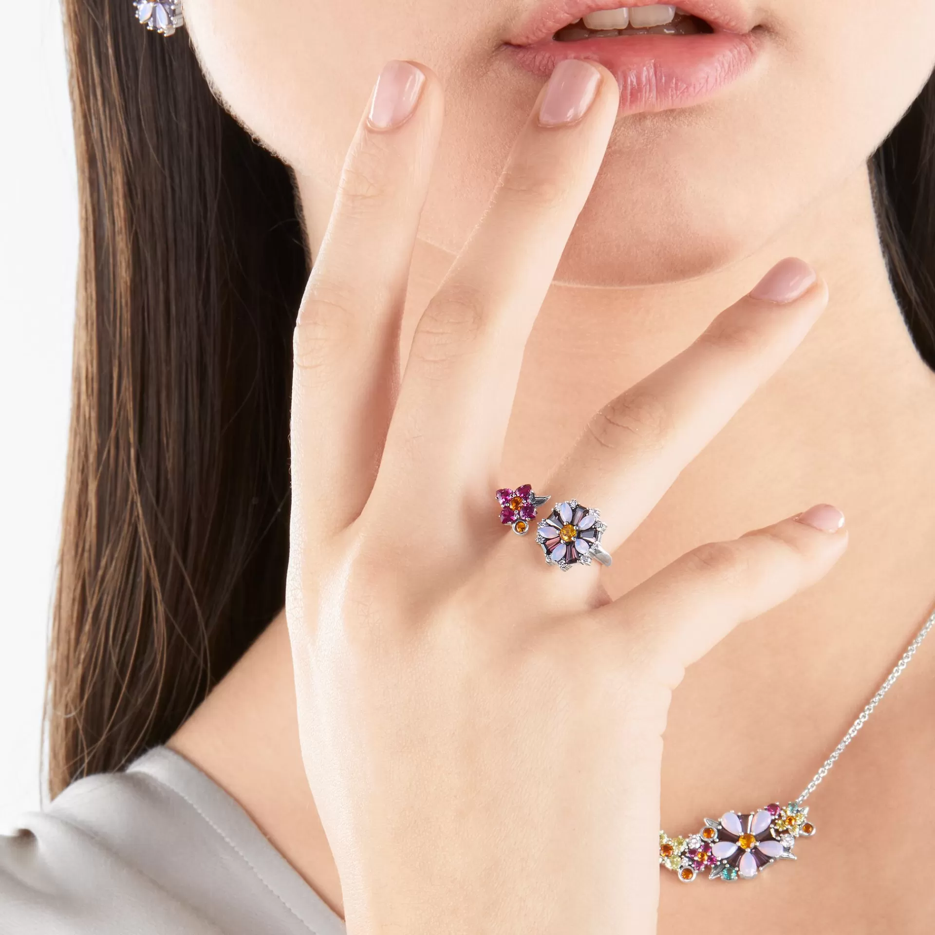 THOMAS SABO Ringar | Upp till SEK 3.000<RING BLOMMOR STENAR I F&AUML;RG SILVER silverfargad, vit, orange, rosa, violett, röd