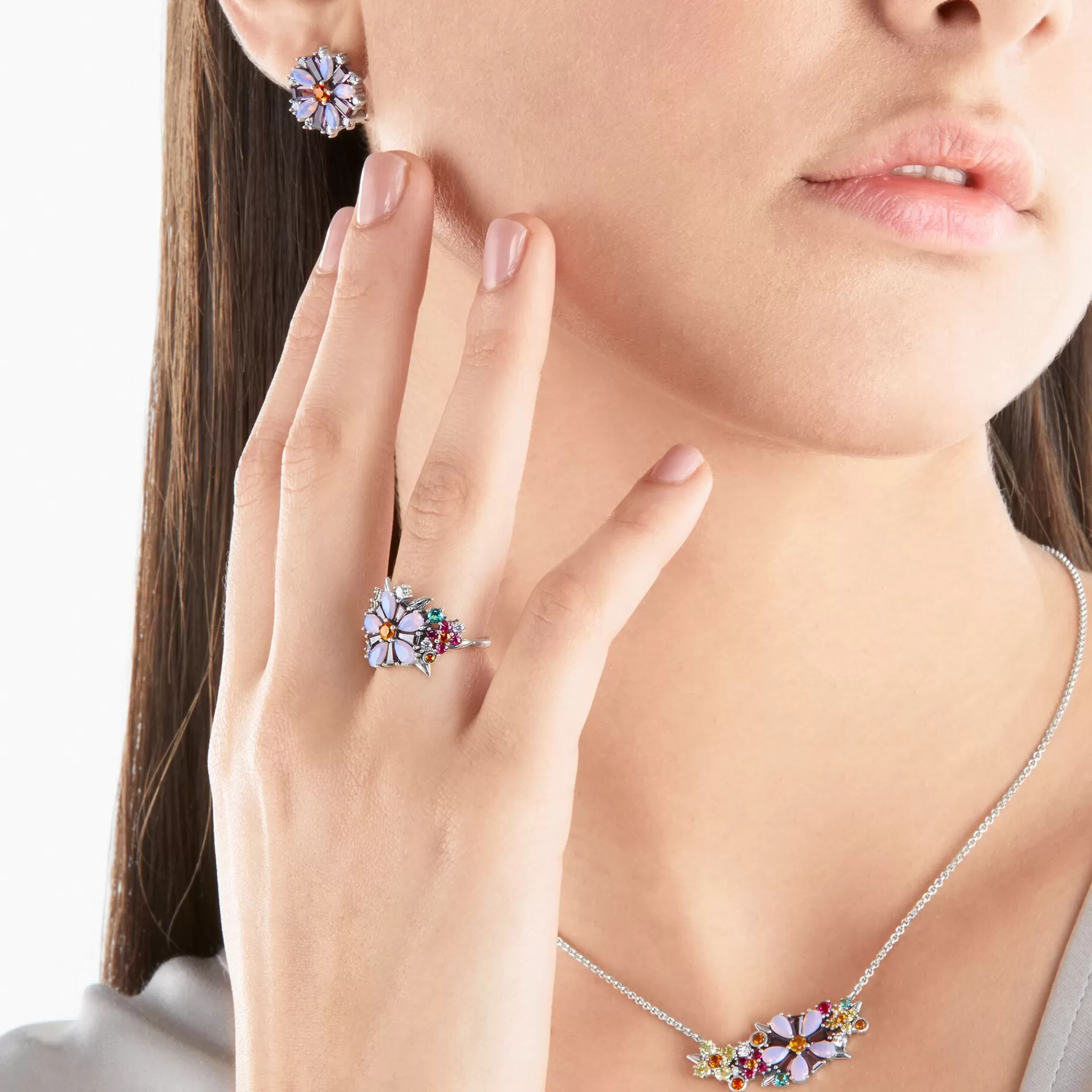 THOMAS SABO Ringar | Upp till SEK 3.000<RING BLOMMOR STENAR I F&AUML;RG SILVER silverfargad, vit, ljusgrön, rosa, violett, röd, orange, grön