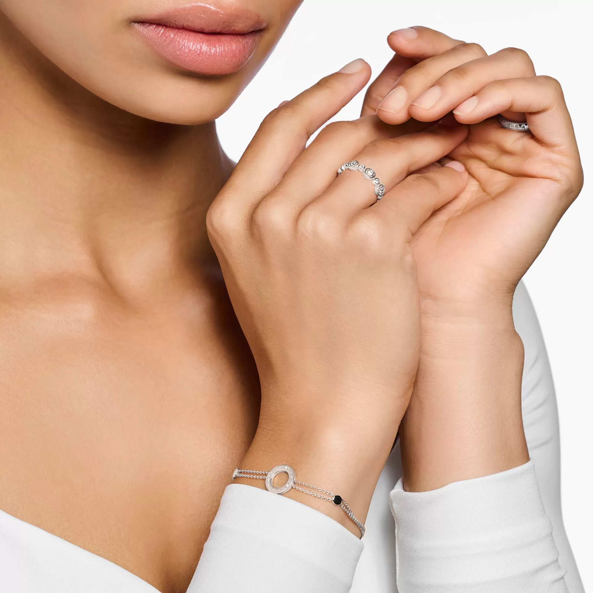 THOMAS SABO Ringar | Återvunnet 925 silver<RING CIRKLAR MED VITA STENAR SILVER silverfargad, vit