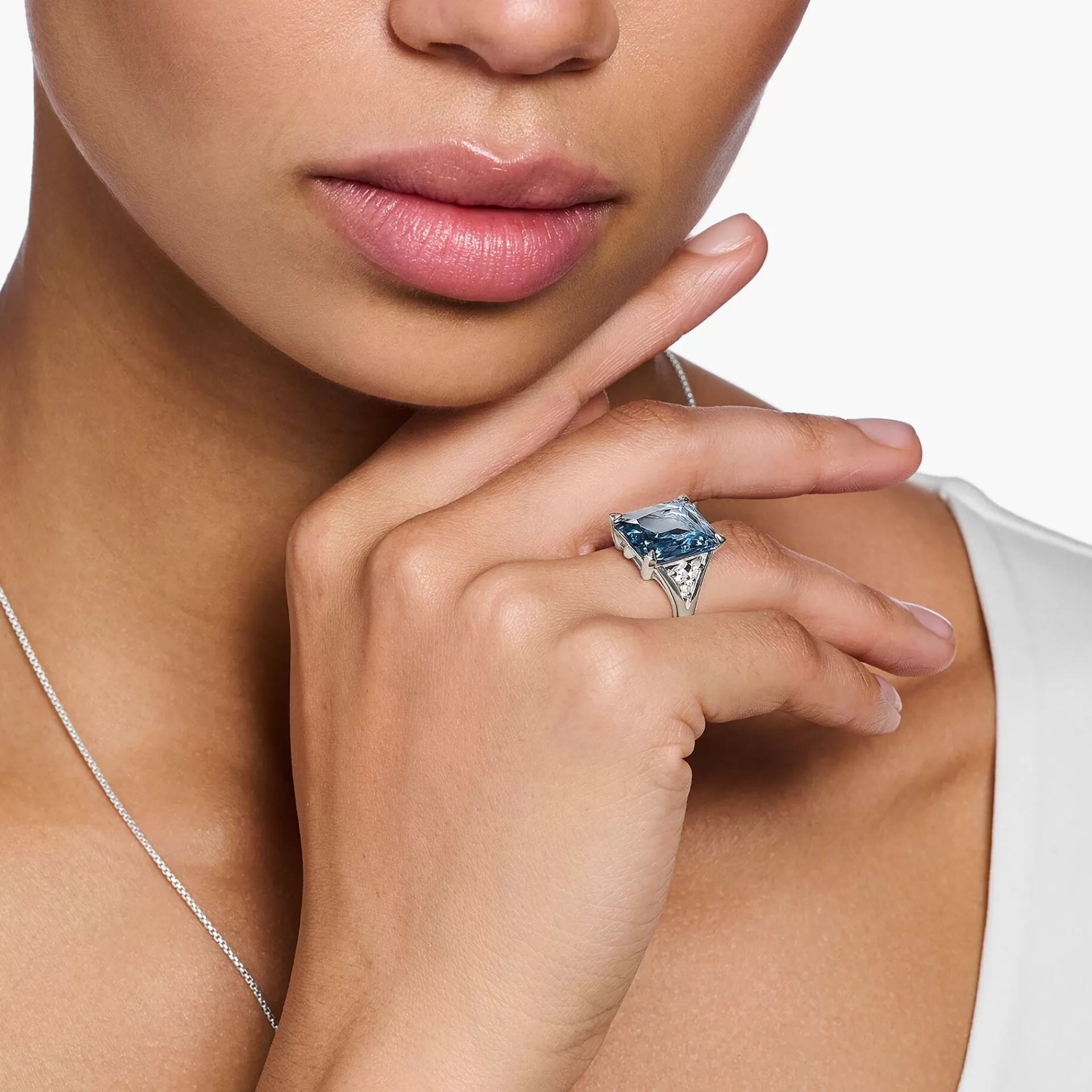 THOMAS SABO Ringar | Återvunnet 925 silver<RING MED AKVAMARINBL&ARING; OCH VITA STENAR SILVER silverfargad, ljusblå, vit