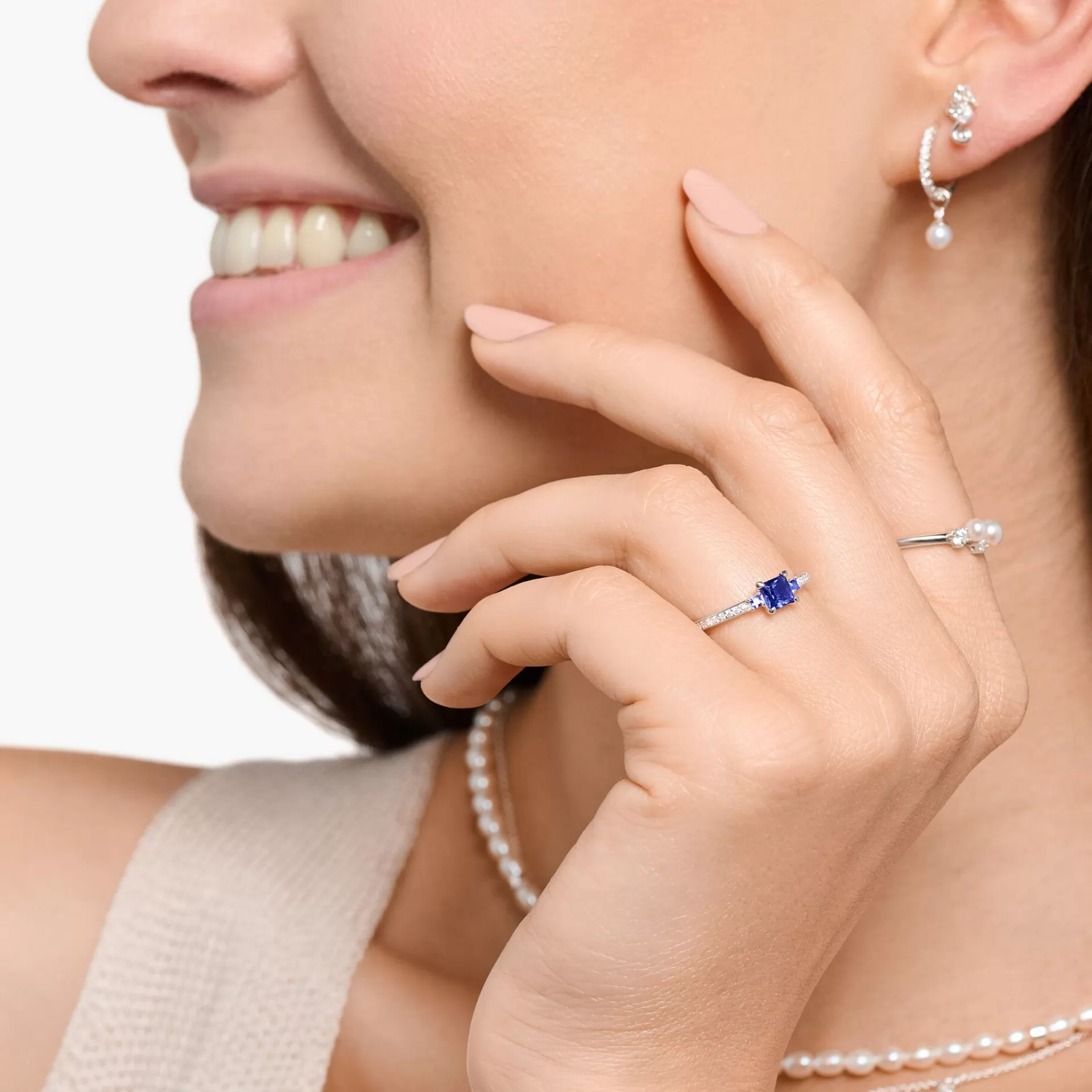 THOMAS SABO Ringar | Återvunnet 925 silver<RING MED BL&ARING; OCH VITA STENAR SILVER silverfargad, vit, mörkblå