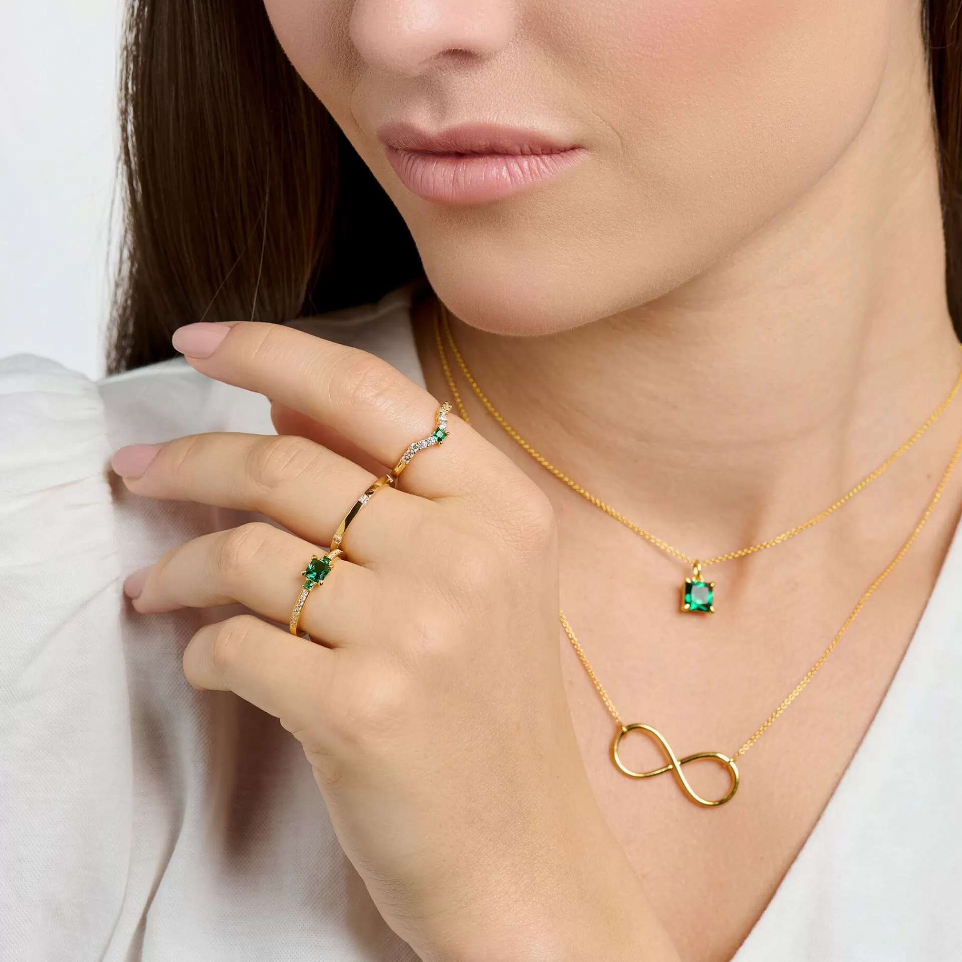 THOMAS SABO Ringar | 18K plätering<RING MED GR&OUML;NA OCH VITA STENAR GULD gult guldfargad, vit, grön